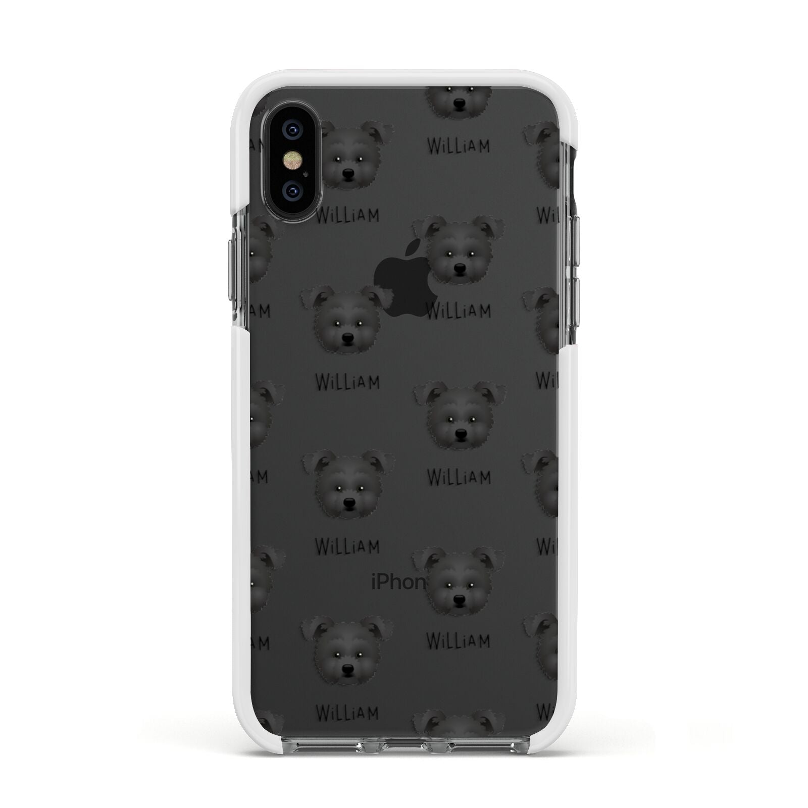 Pomapoo Icon with Name Apple iPhone Xs Impact Case White Edge on Black Phone