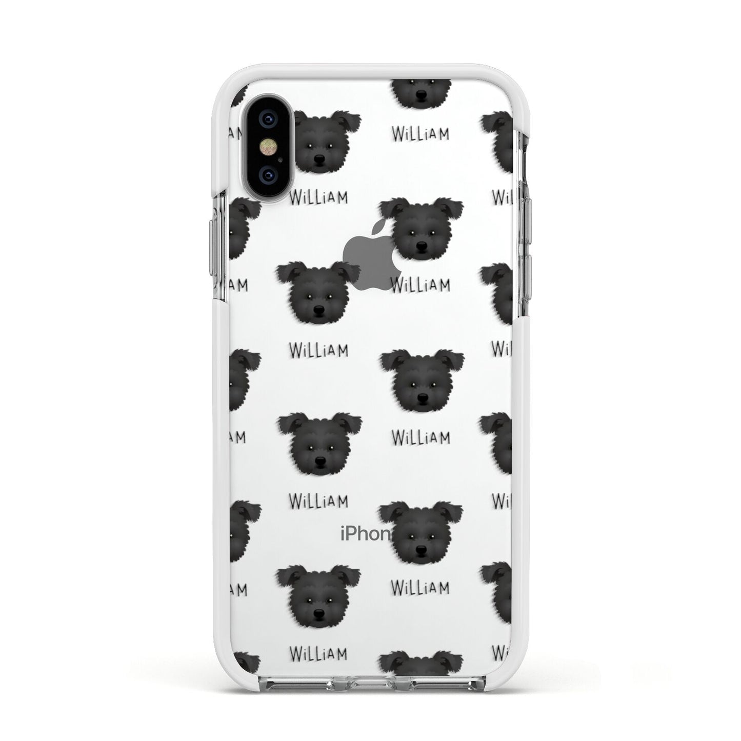 Pomapoo Icon with Name Apple iPhone Xs Impact Case White Edge on Silver Phone