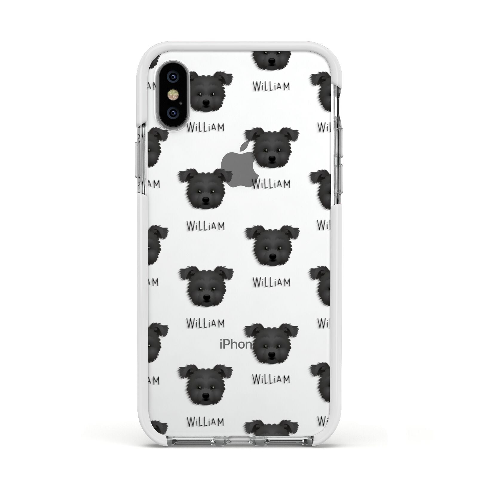 Pomapoo Icon with Name Apple iPhone Xs Impact Case White Edge on Silver Phone