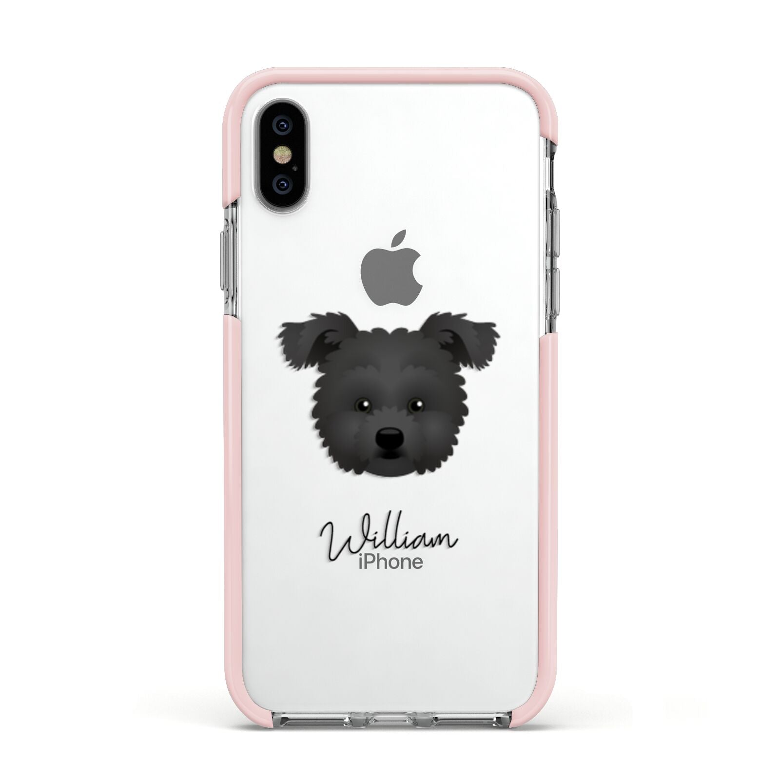 Pomapoo Personalised Apple iPhone Xs Impact Case Pink Edge on Silver Phone