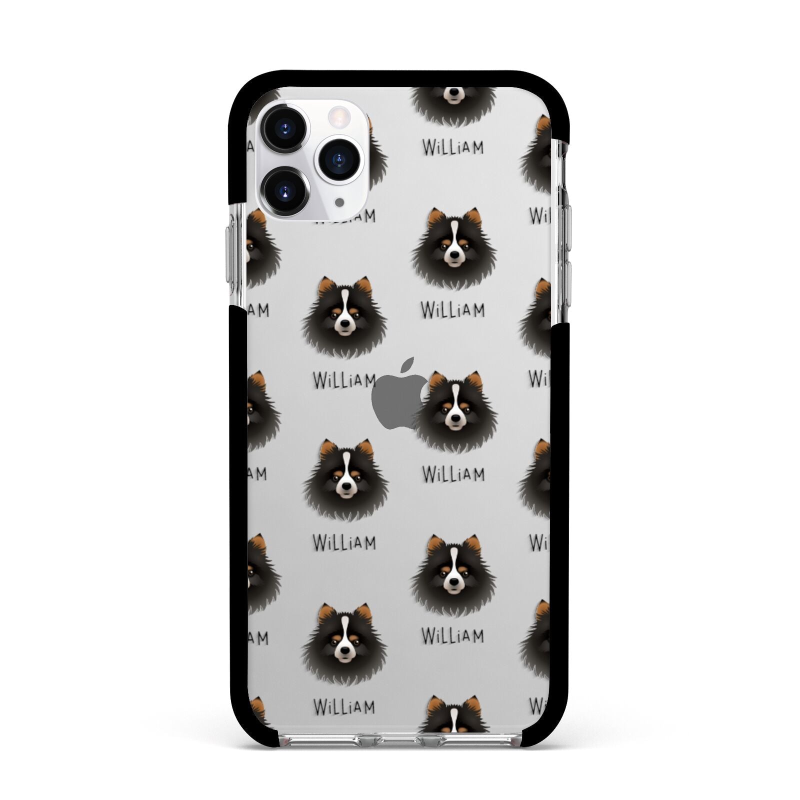 Pomchi Icon with Name Apple iPhone 11 Pro Max in Silver with Black Impact Case