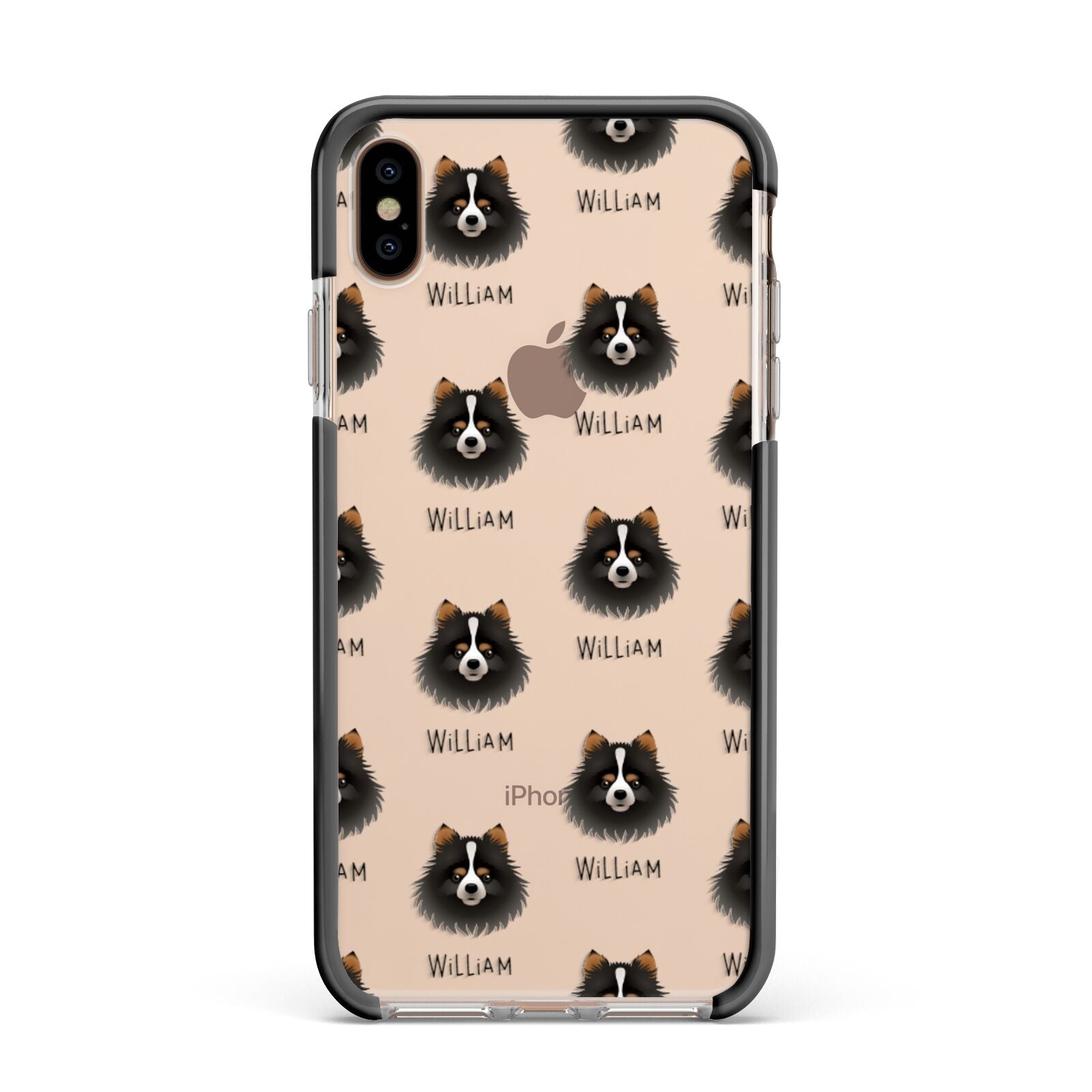 Pomchi Icon with Name Apple iPhone Xs Max Impact Case Black Edge on Gold Phone