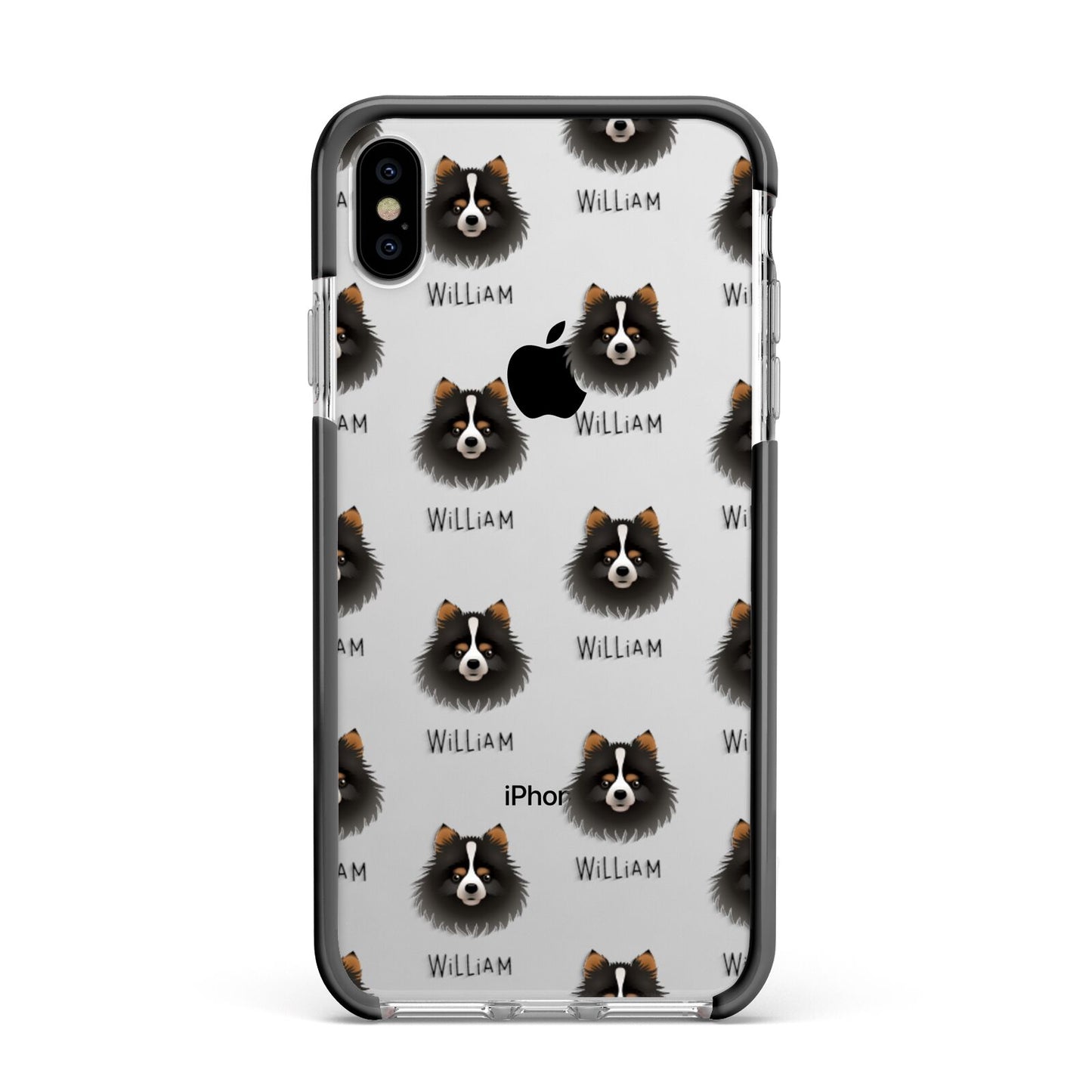 Pomchi Icon with Name Apple iPhone Xs Max Impact Case Black Edge on Silver Phone