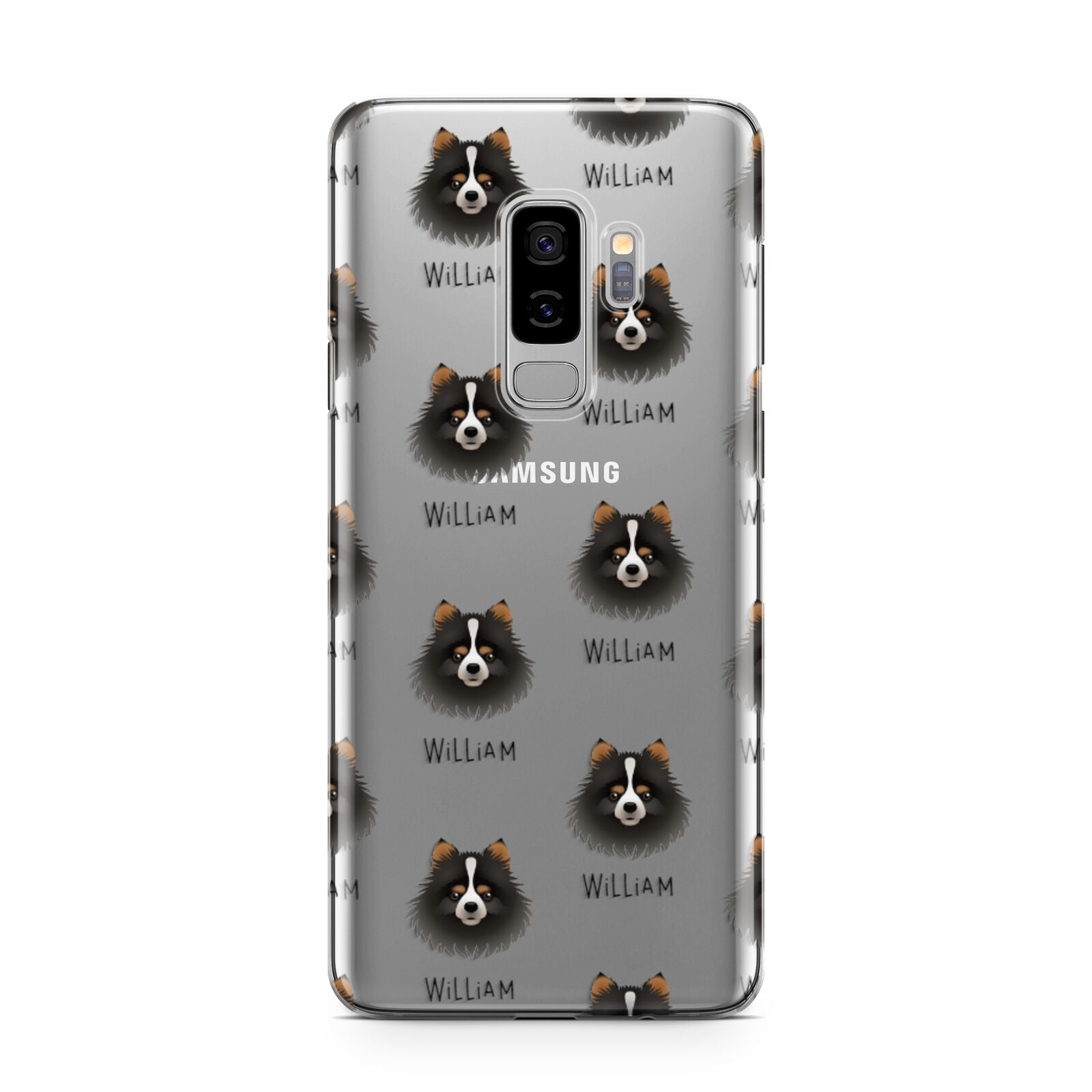 Pomchi Icon with Name Samsung Galaxy S9 Plus Case on Silver phone