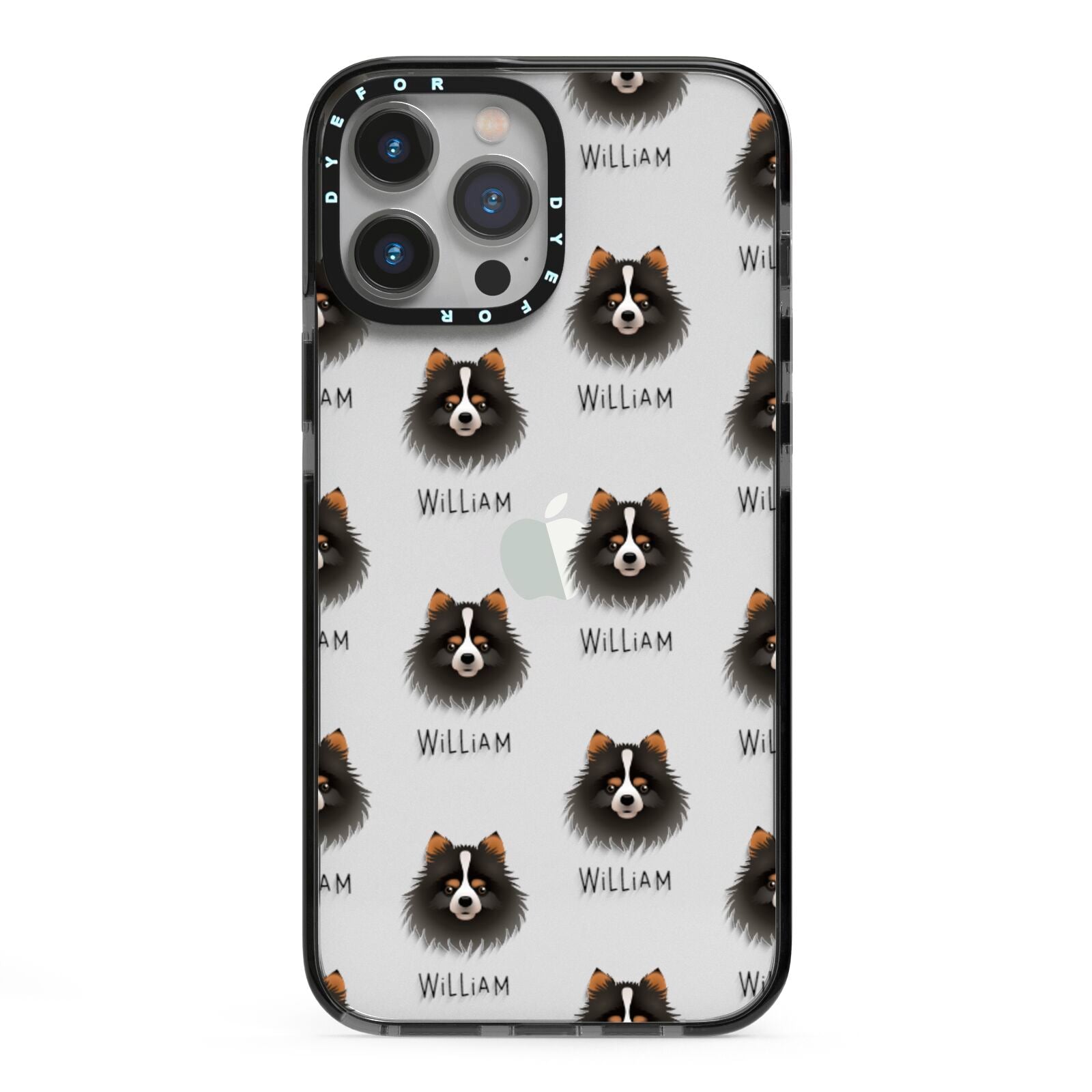 Pomchi Icon with Name iPhone 13 Pro Max Black Impact Case on Silver phone