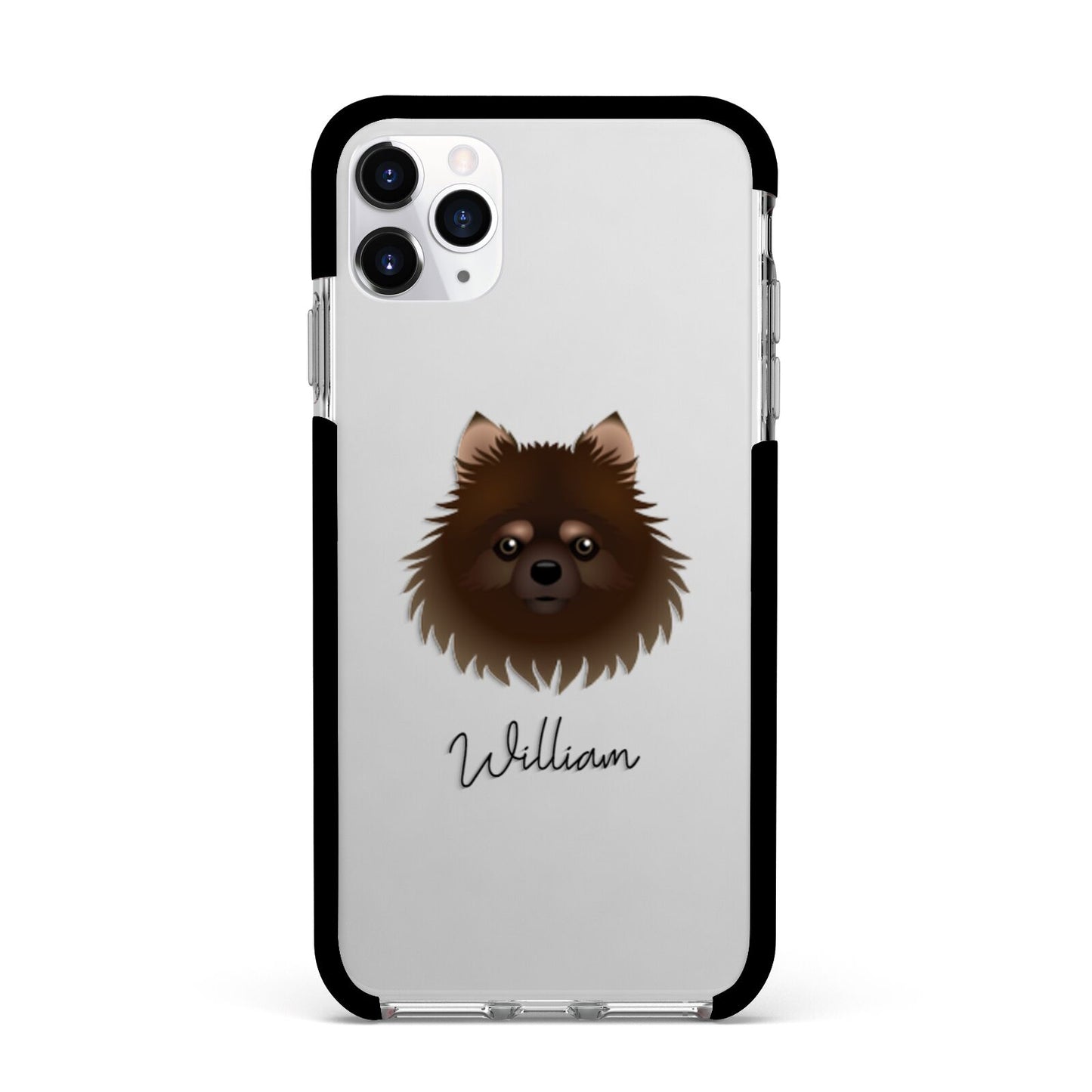 Pomchi Personalised Apple iPhone 11 Pro Max in Silver with Black Impact Case