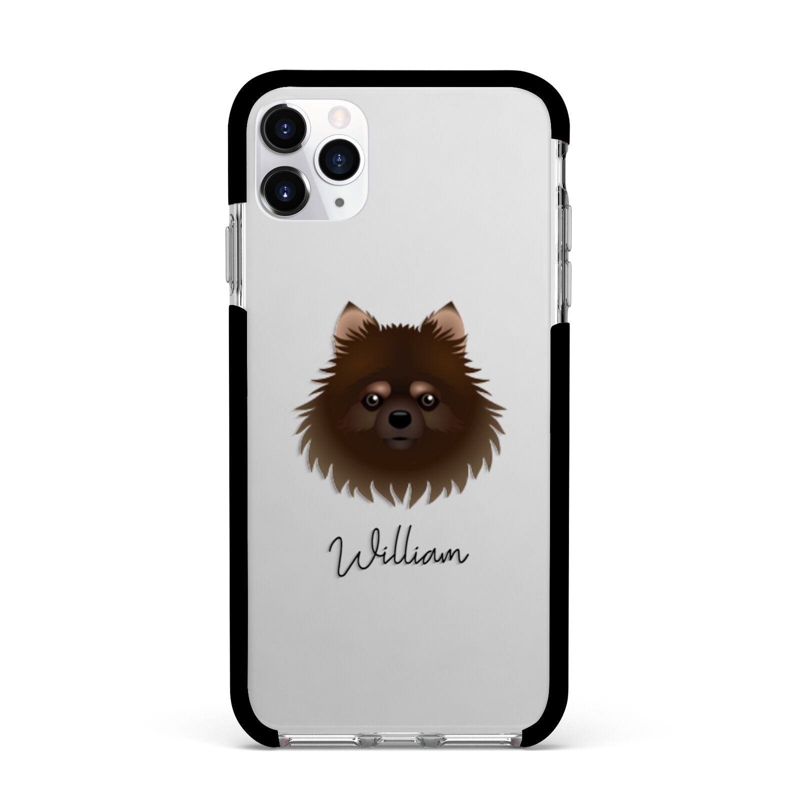 Pomchi Personalised Apple iPhone 11 Pro Max in Silver with Black Impact Case