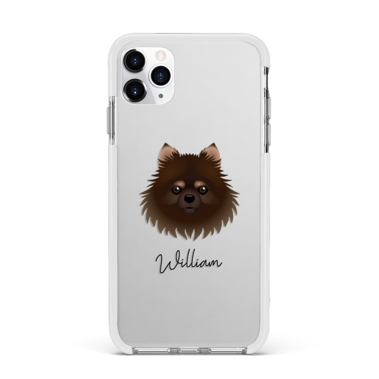 Pomchi Personalised Apple iPhone 11 Pro Max in Silver with White Impact Case