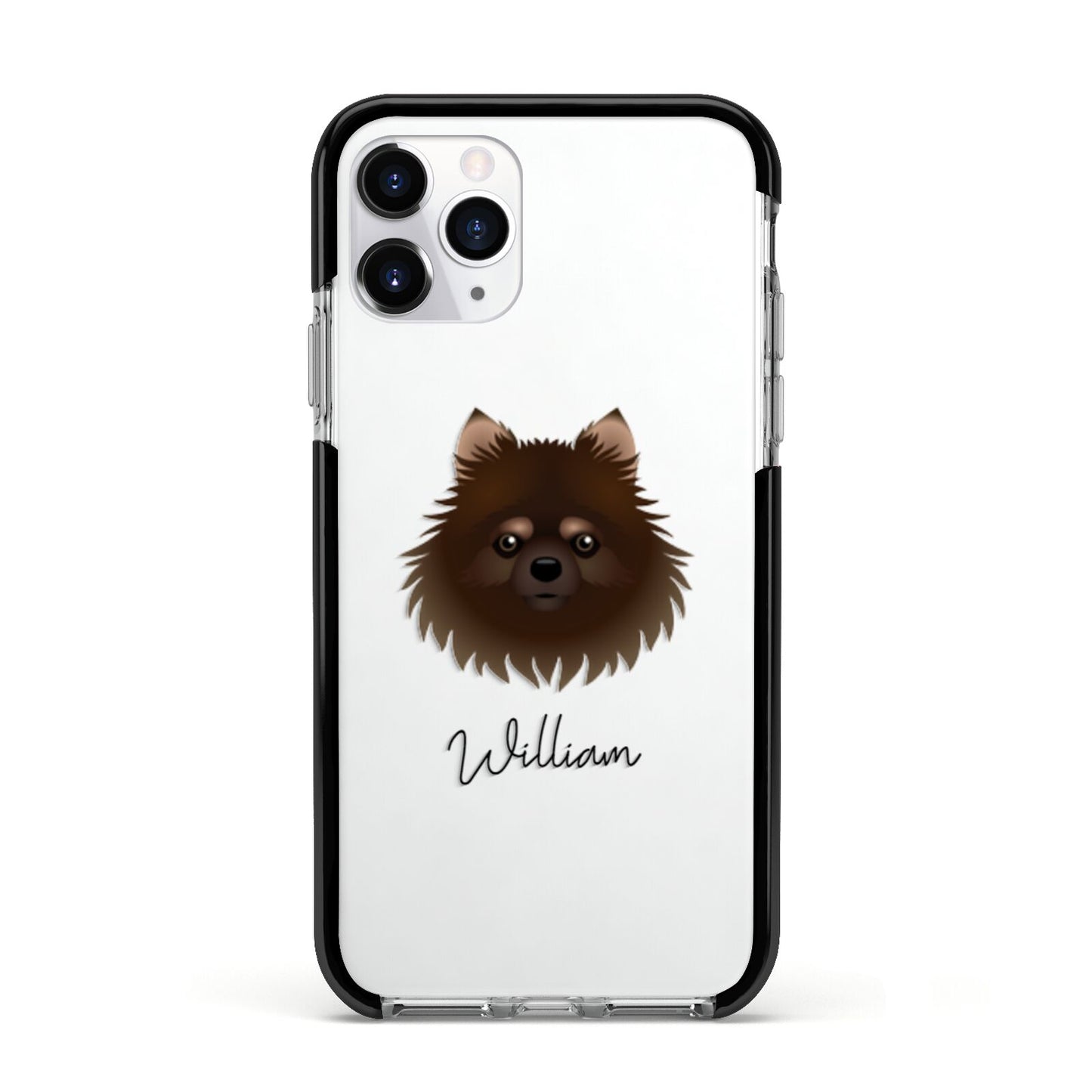 Pomchi Personalised Apple iPhone 11 Pro in Silver with Black Impact Case