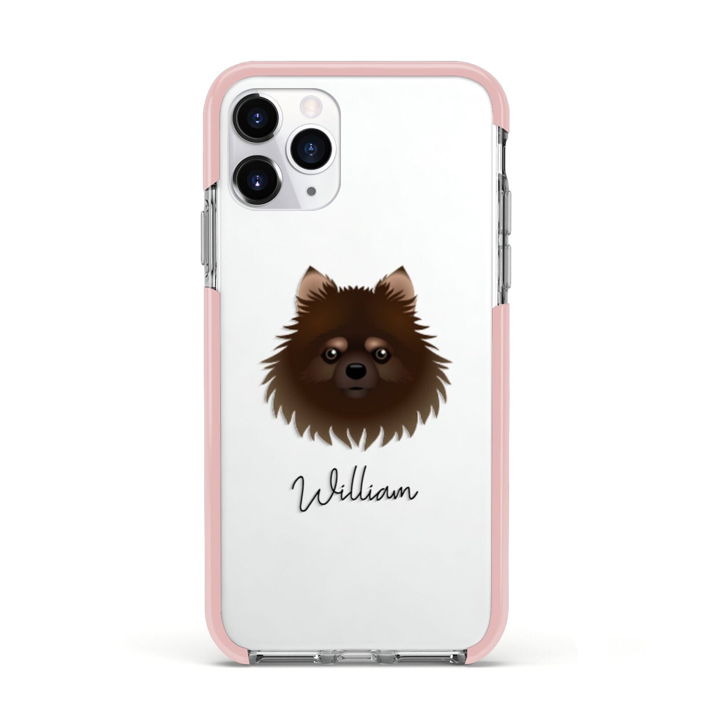 Pomchi Personalised Apple iPhone 11 Pro in Silver with Pink Impact Case