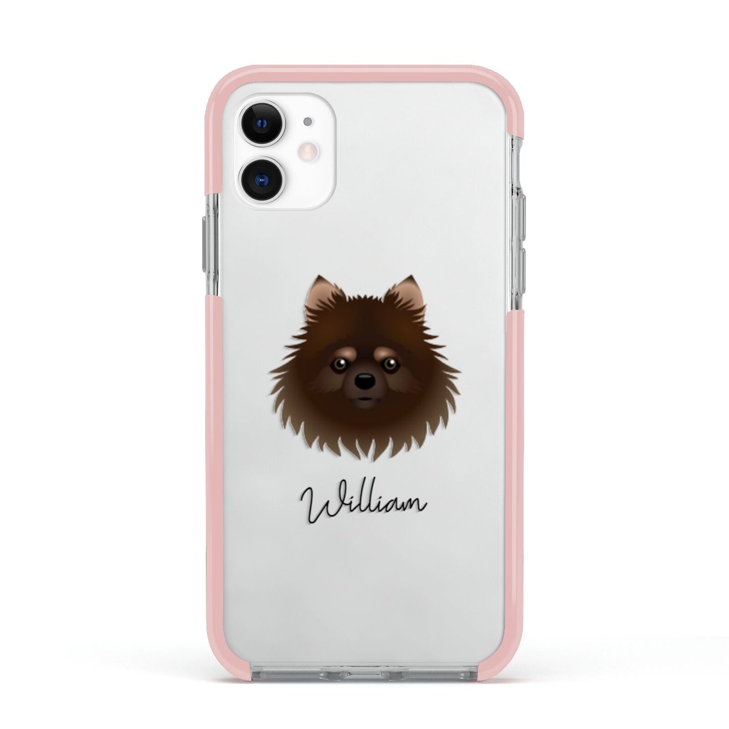 Pomchi Personalised Apple iPhone 11 in White with Pink Impact Case