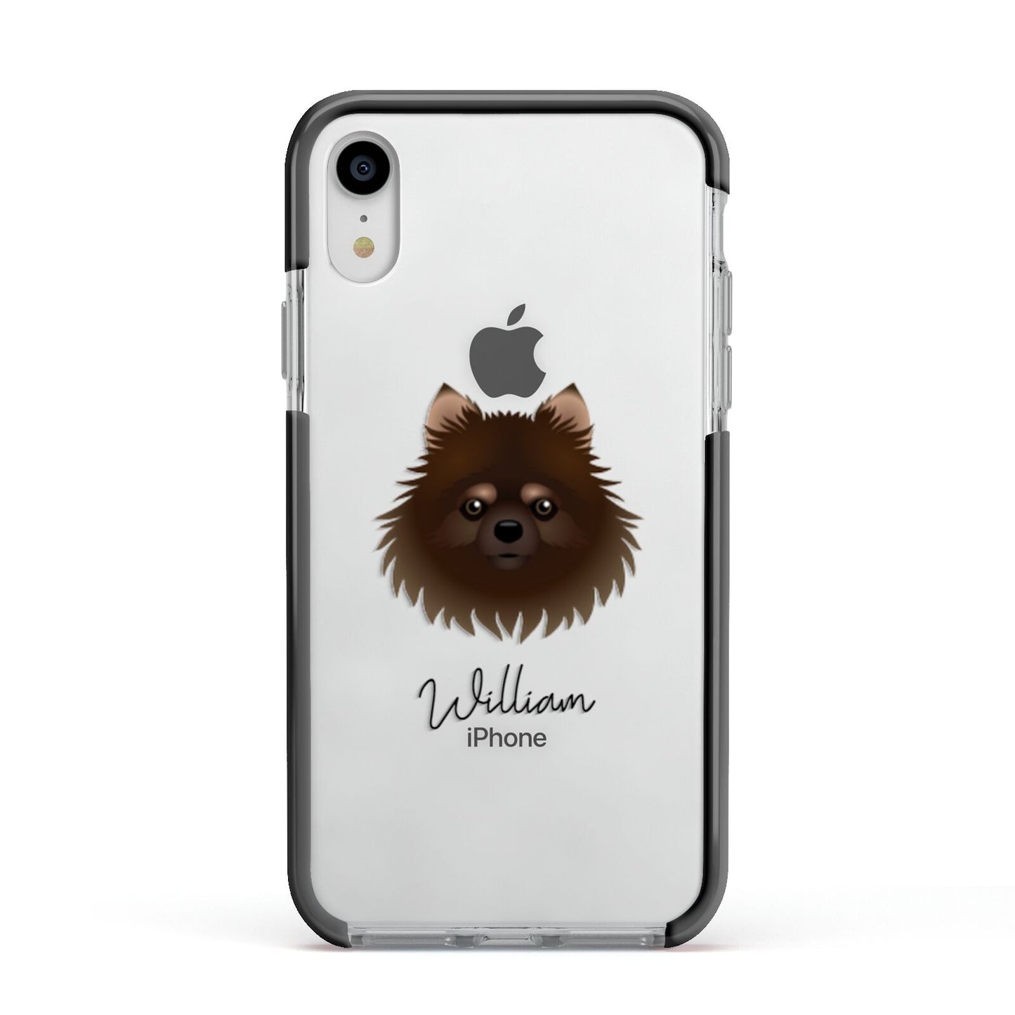 Pomchi Personalised Apple iPhone XR Impact Case Black Edge on Silver Phone