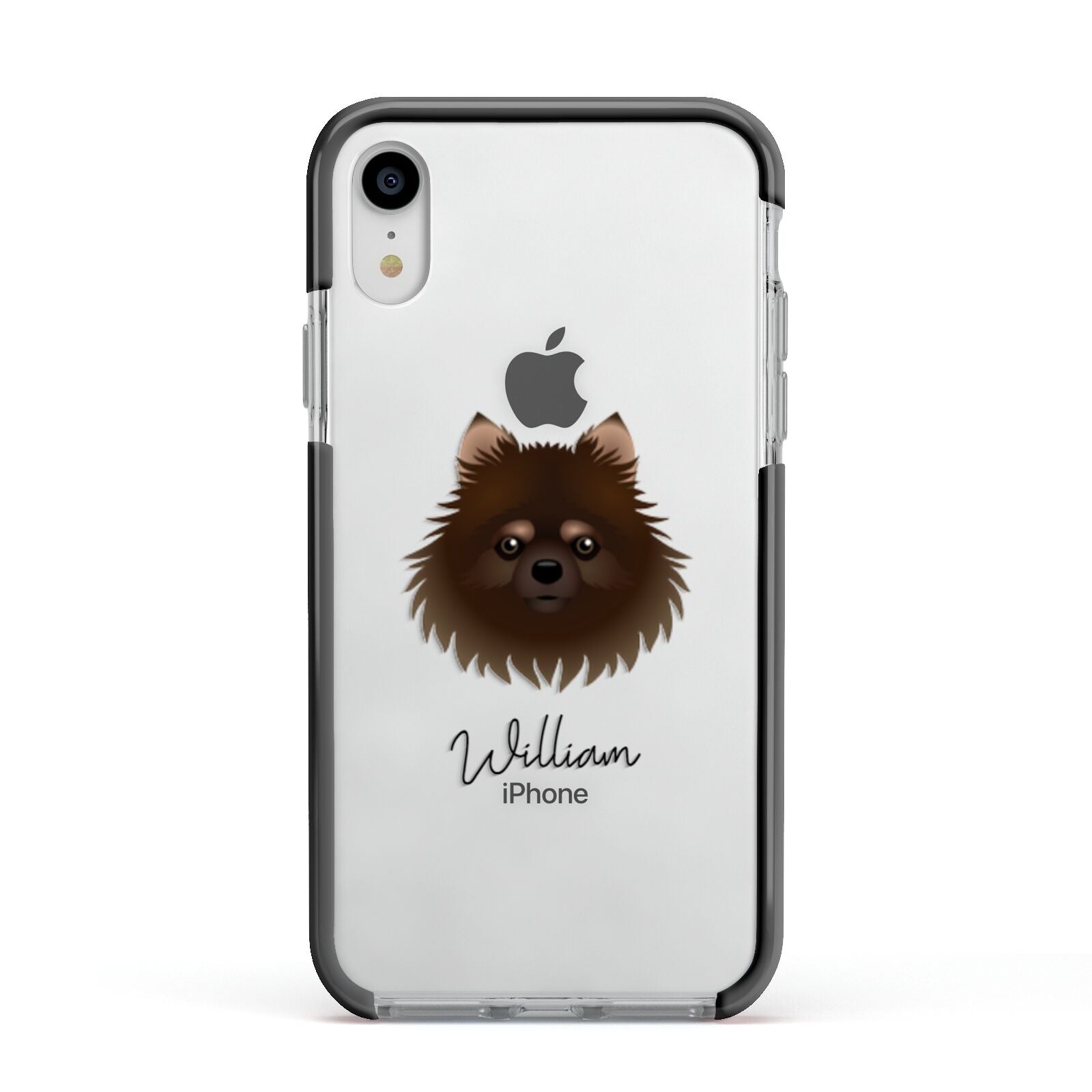 Pomchi Personalised Apple iPhone XR Impact Case Black Edge on Silver Phone