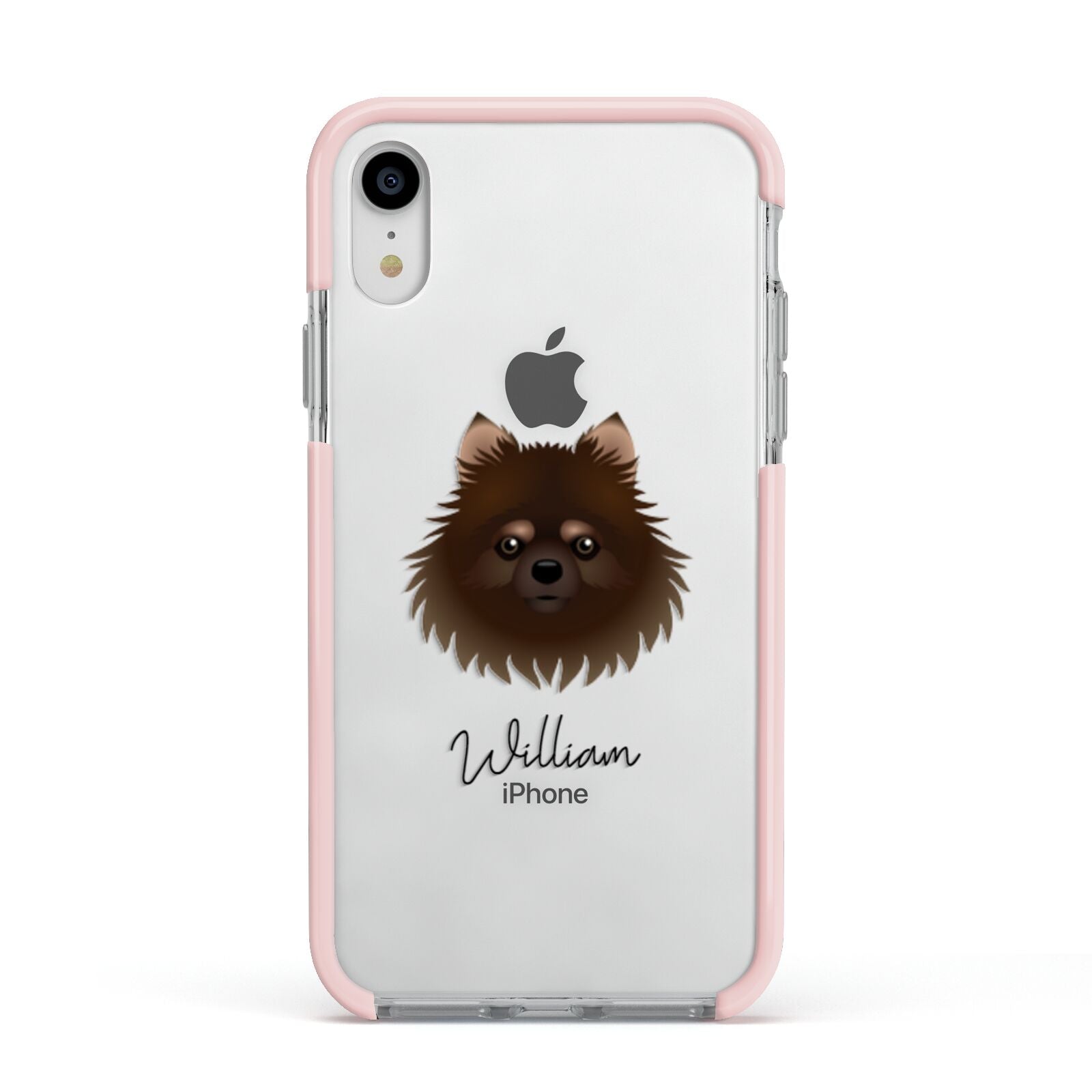 Pomchi Personalised Apple iPhone XR Impact Case Pink Edge on Silver Phone