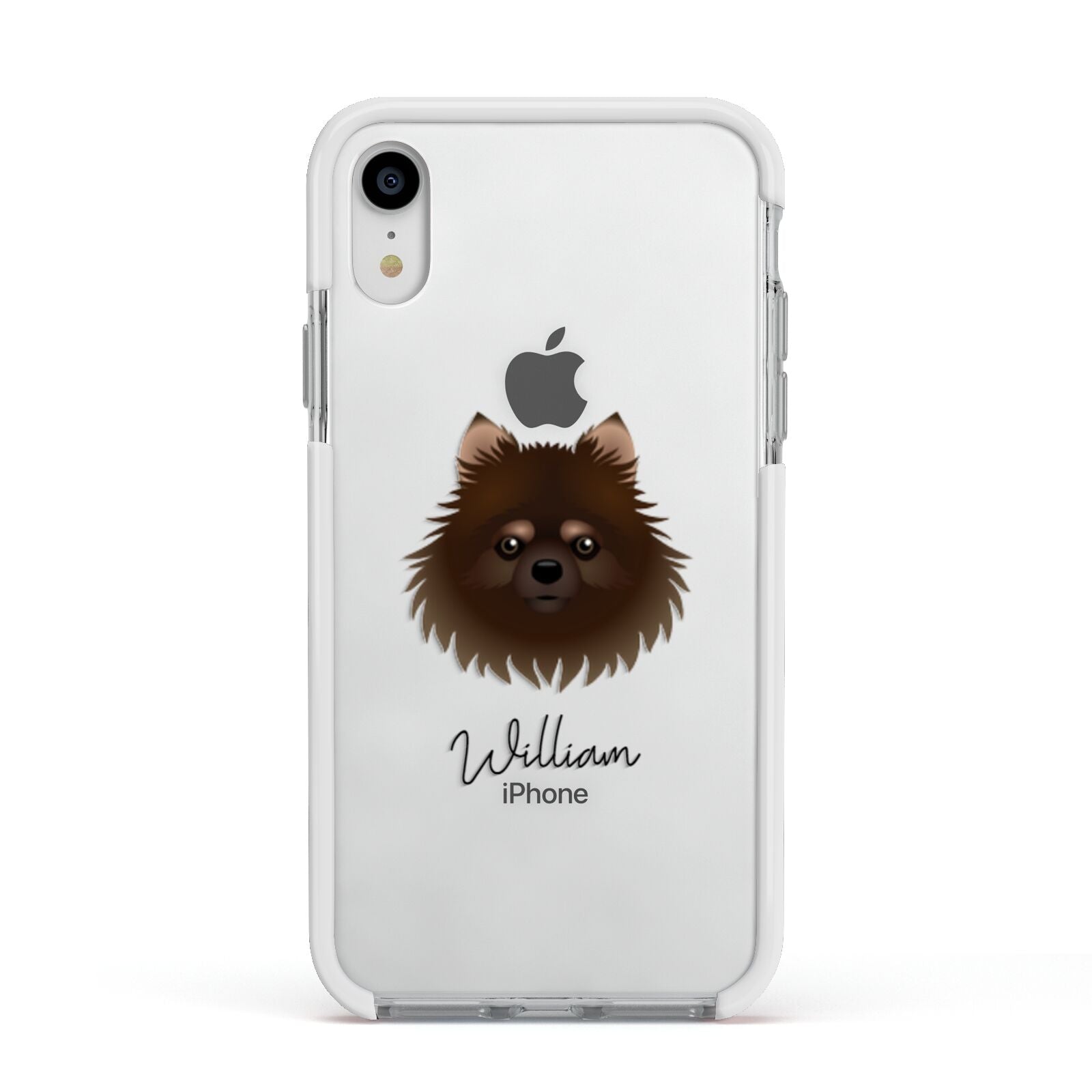 Pomchi Personalised Apple iPhone XR Impact Case White Edge on Silver Phone