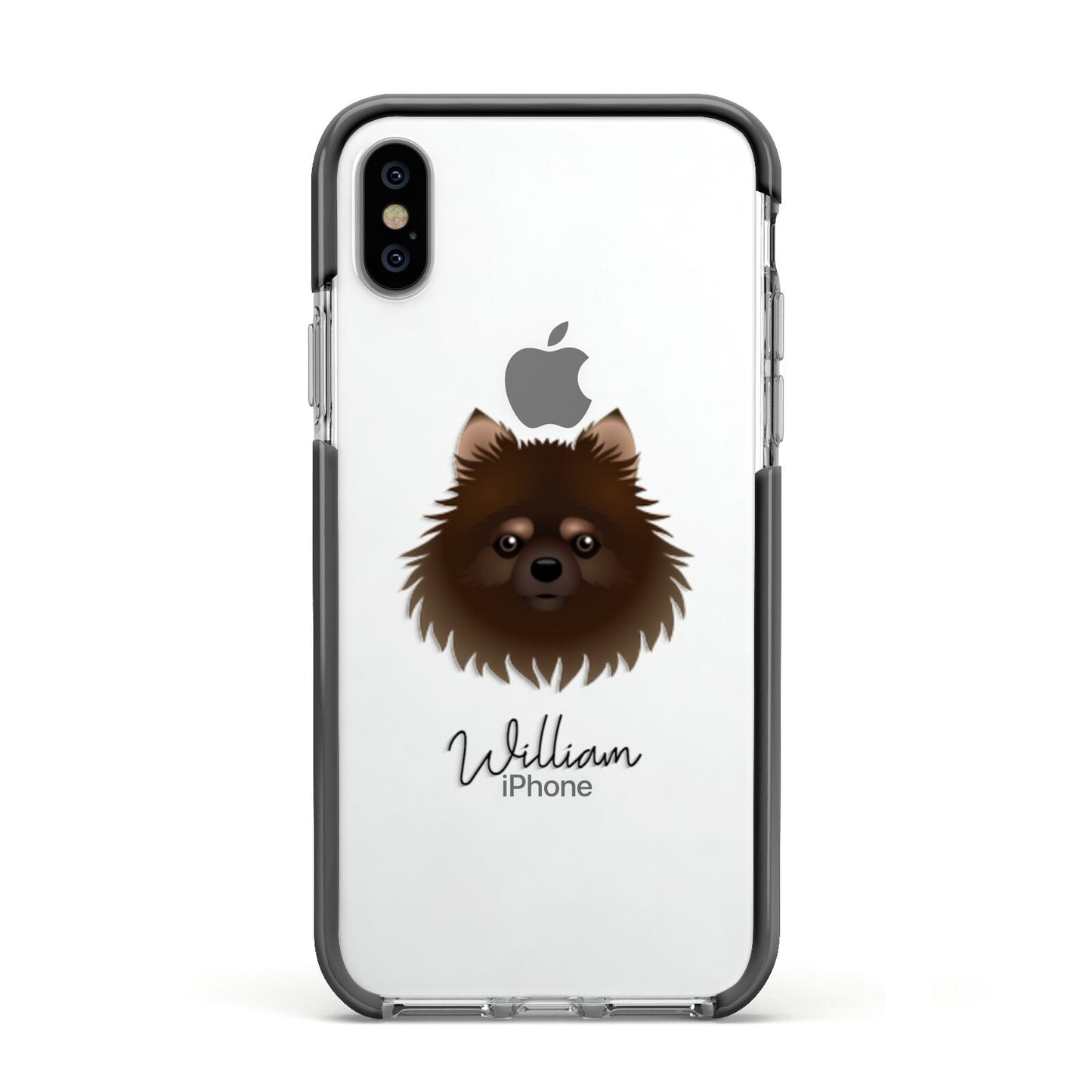 Pomchi Personalised Apple iPhone Xs Impact Case Black Edge on Silver Phone