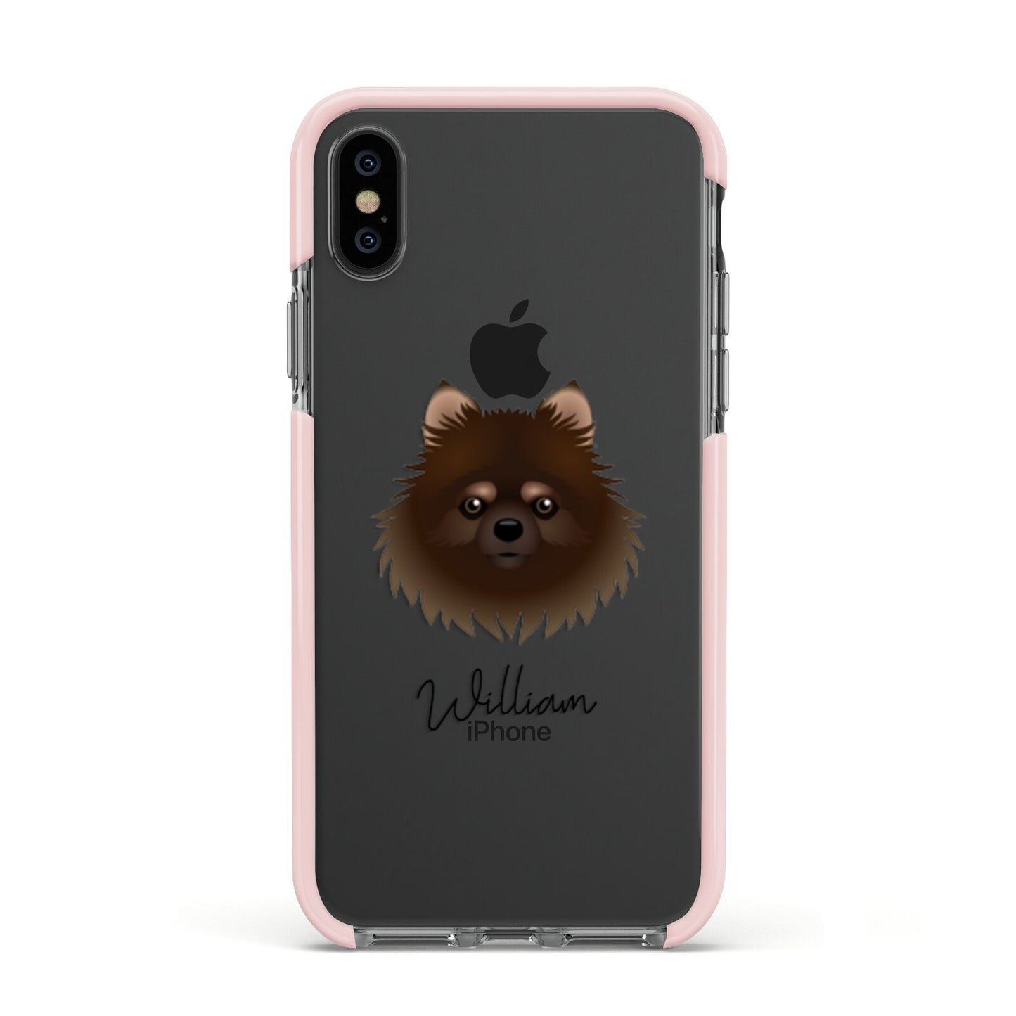 Pomchi Personalised Apple iPhone Xs Impact Case Pink Edge on Black Phone