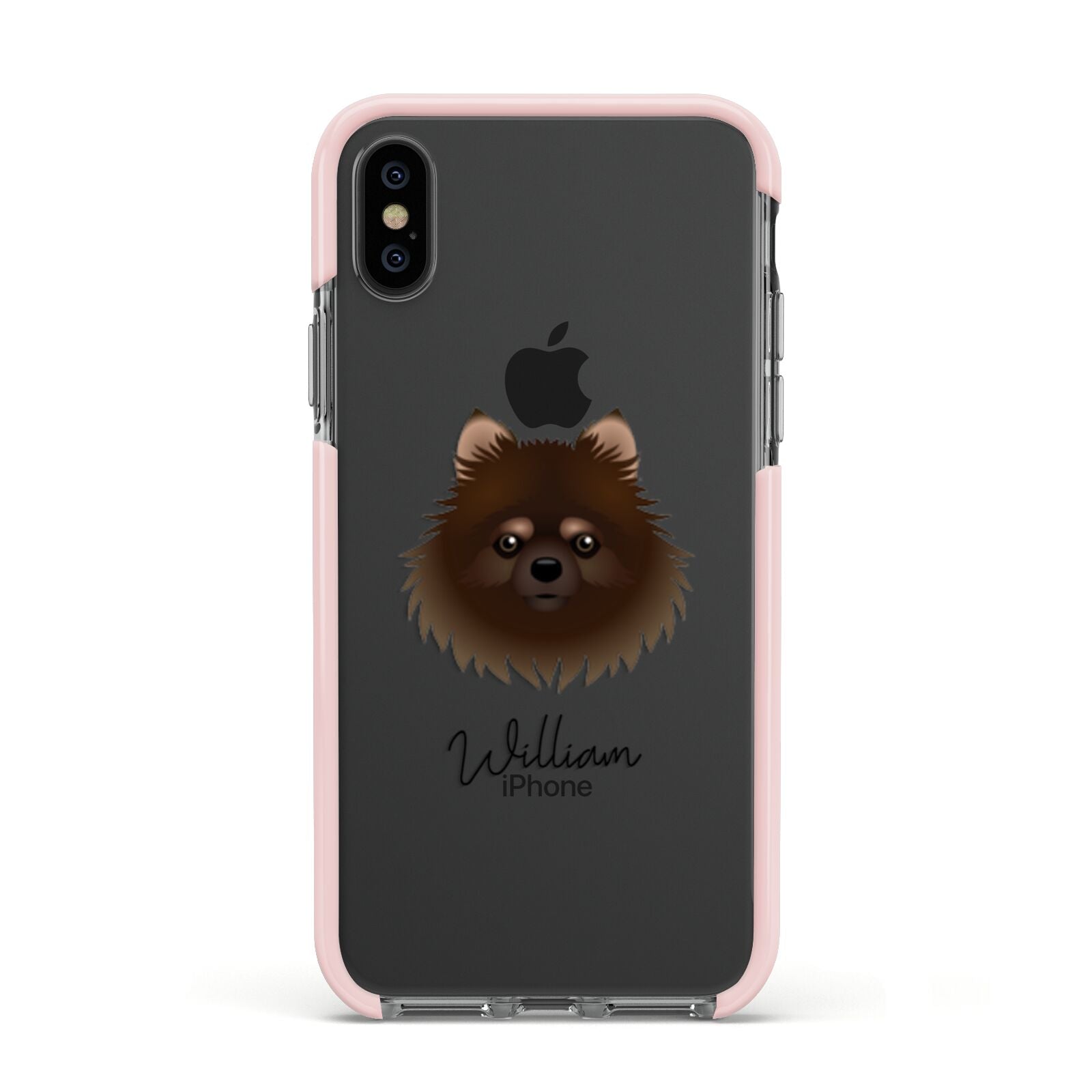 Pomchi Personalised Apple iPhone Xs Impact Case Pink Edge on Black Phone