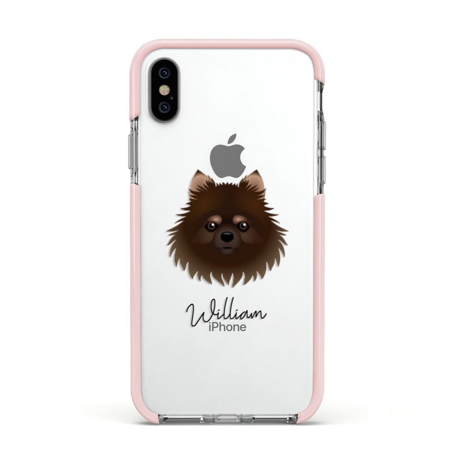 Pomchi Personalised Apple iPhone Xs Impact Case Pink Edge on Silver Phone