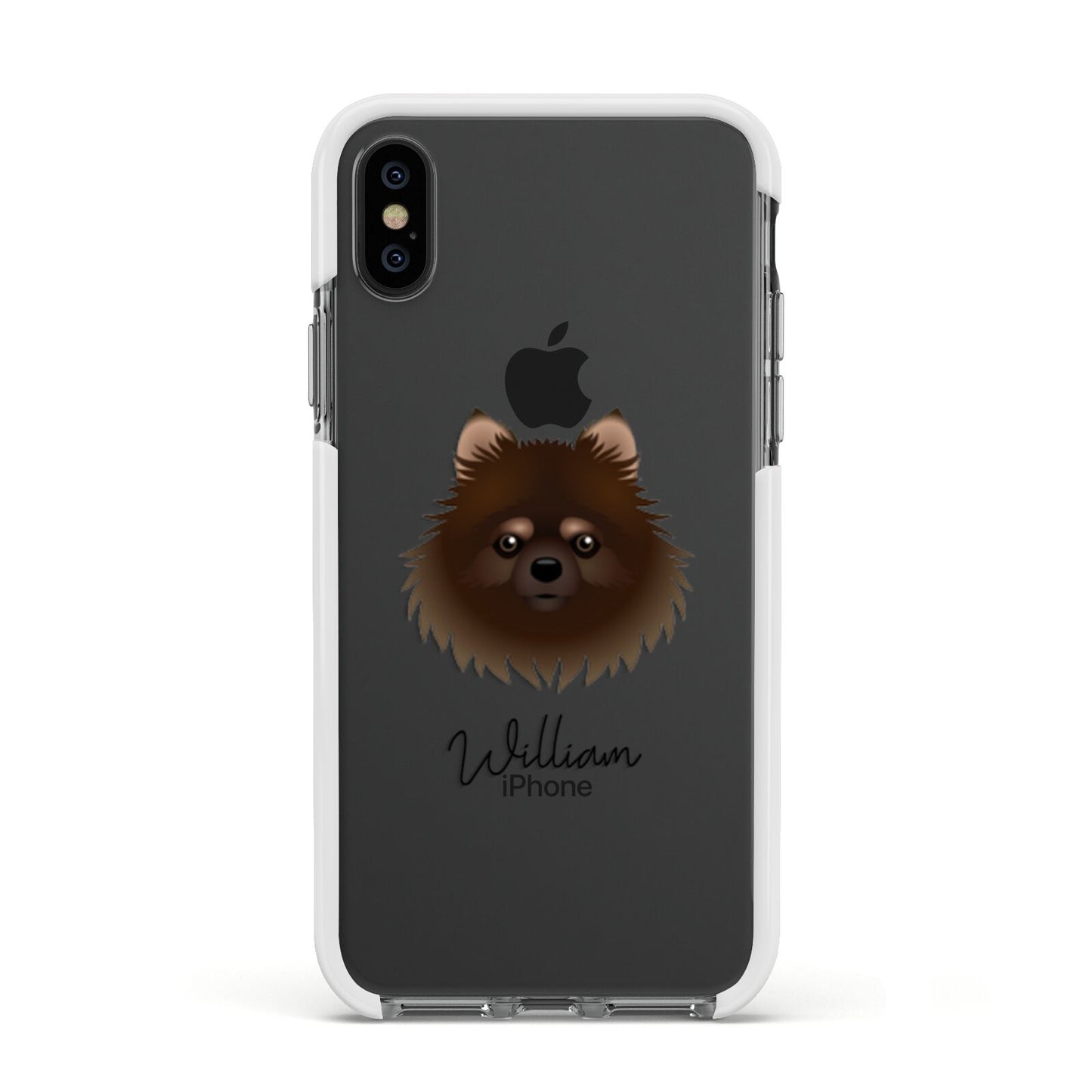 Pomchi Personalised Apple iPhone Xs Impact Case White Edge on Black Phone