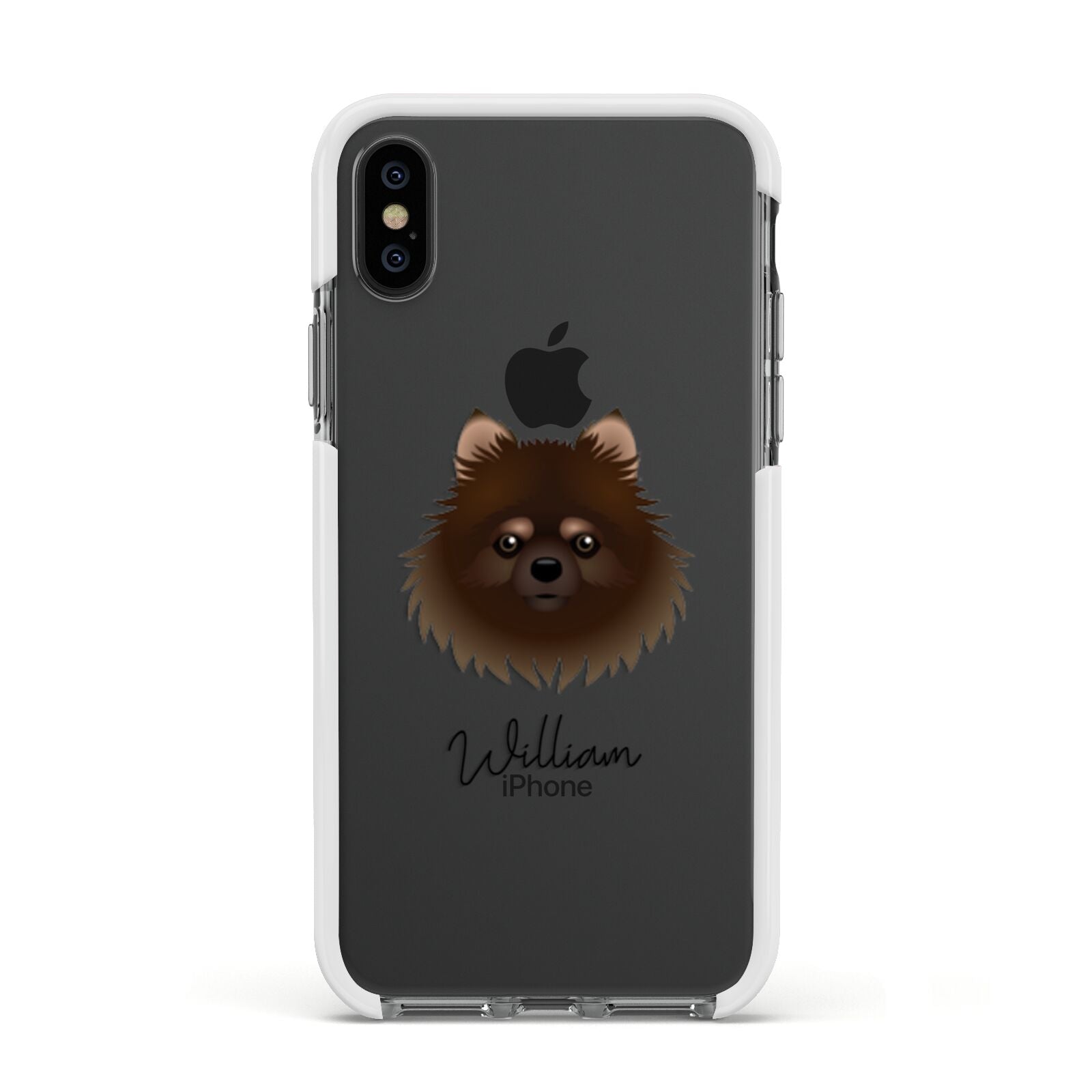 Pomchi Personalised Apple iPhone Xs Impact Case White Edge on Black Phone