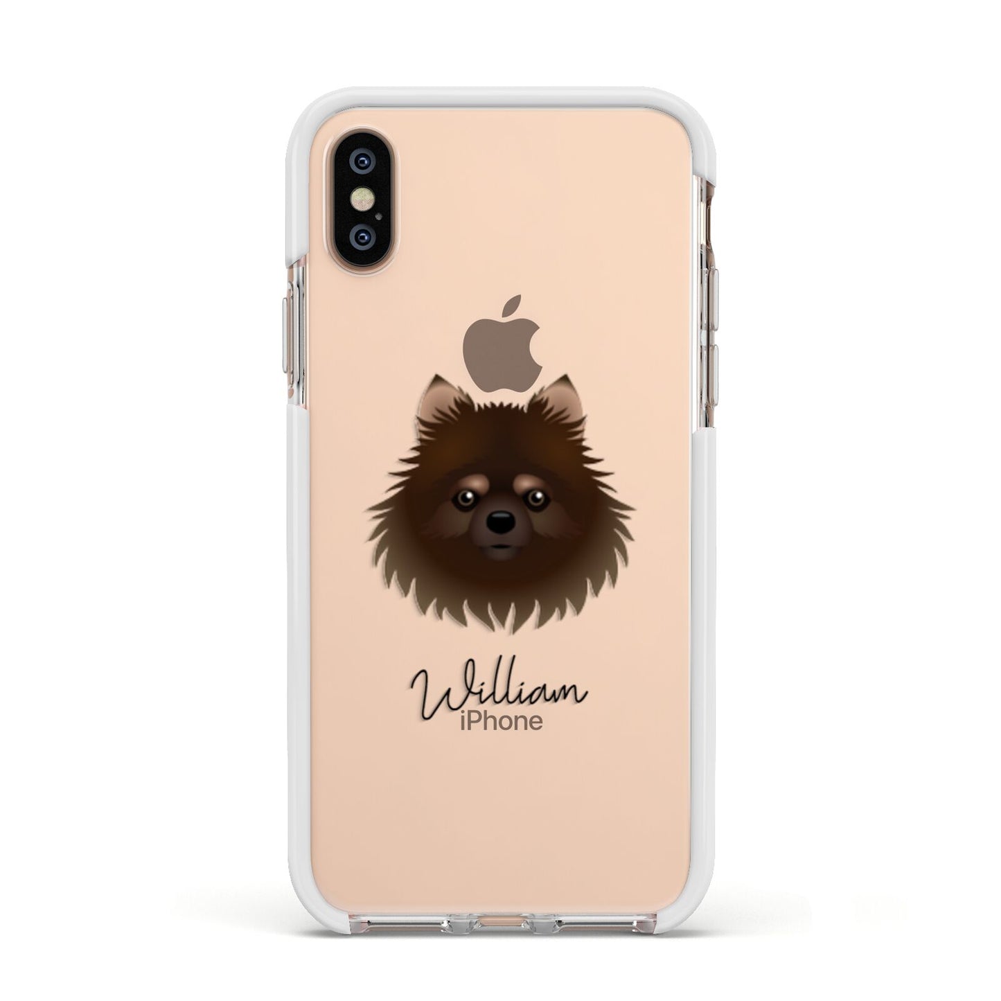 Pomchi Personalised Apple iPhone Xs Impact Case White Edge on Gold Phone