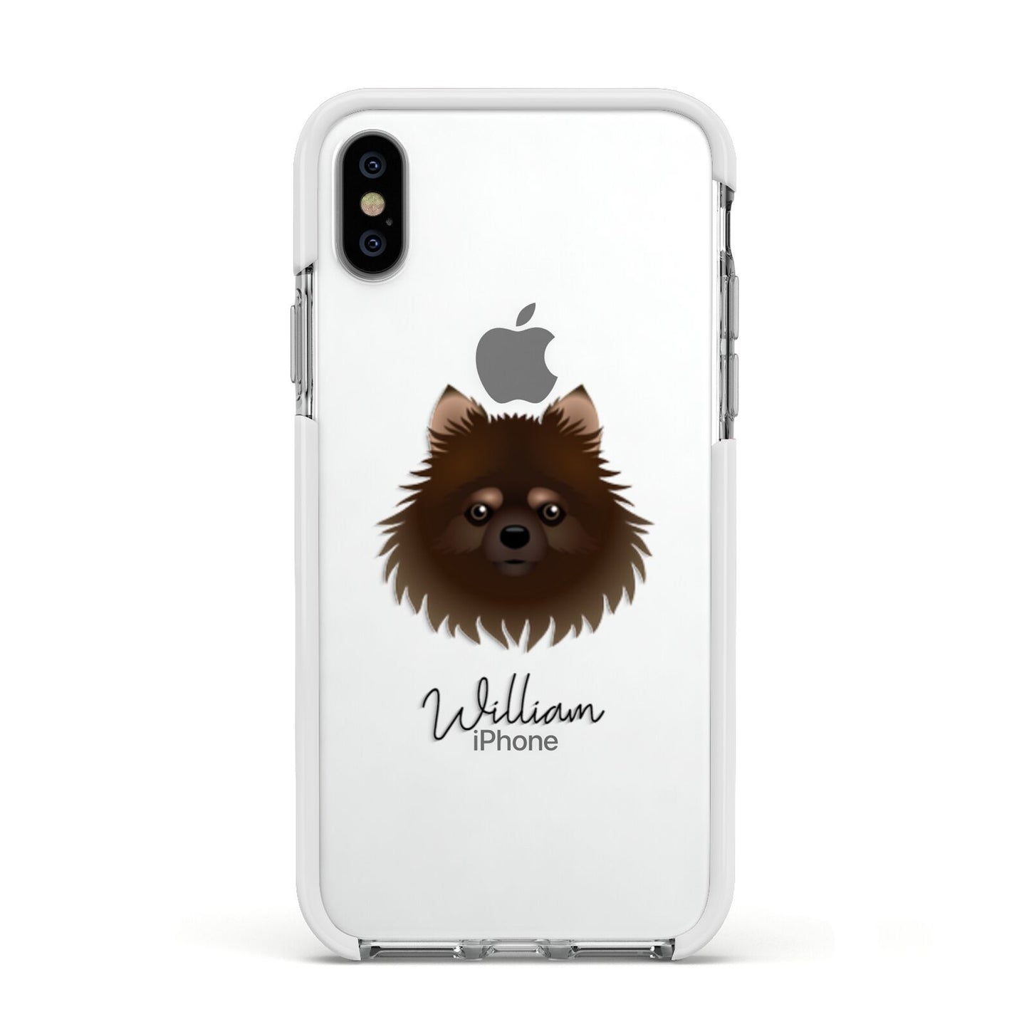 Pomchi Personalised Apple iPhone Xs Impact Case White Edge on Silver Phone