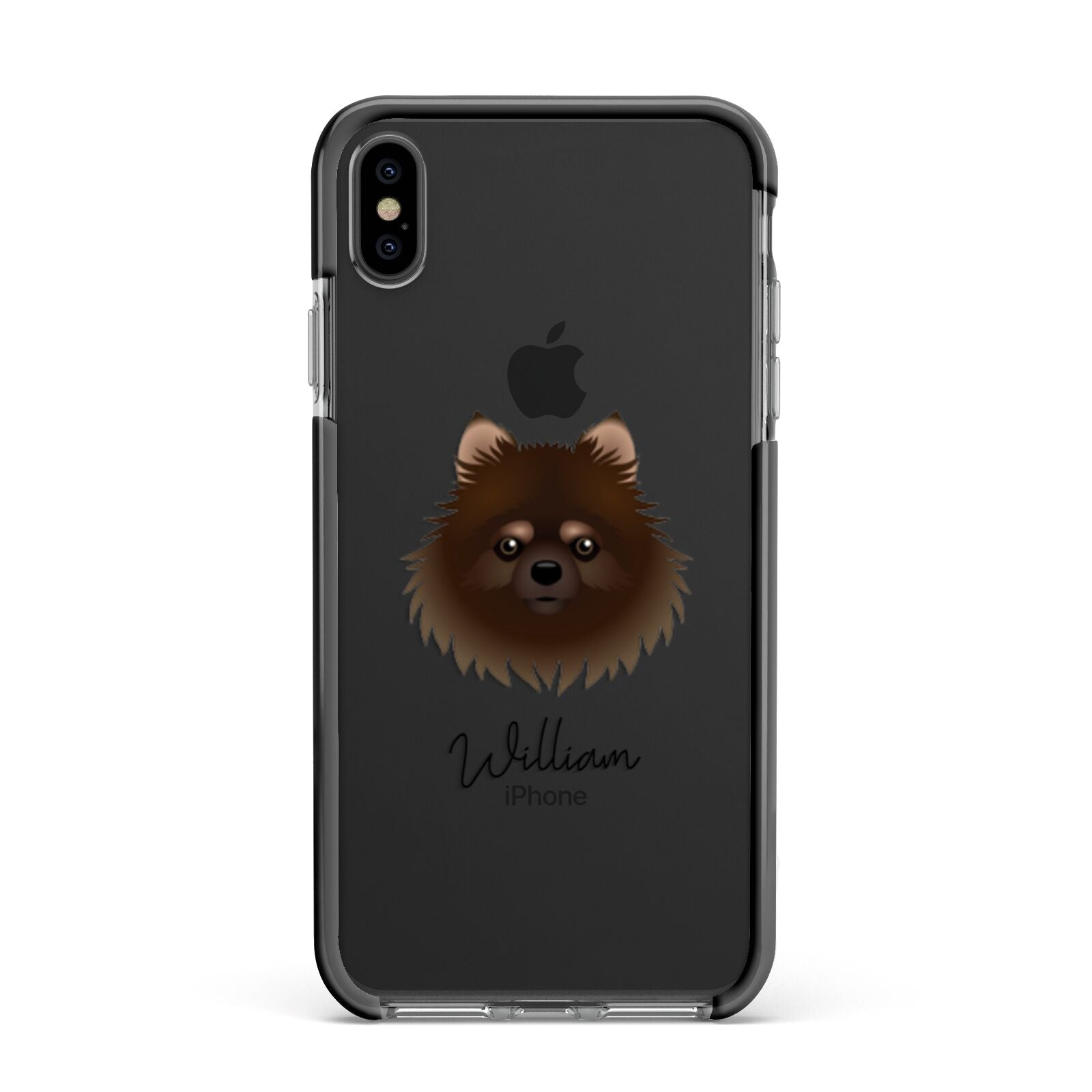 Pomchi Personalised Apple iPhone Xs Max Impact Case Black Edge on Black Phone