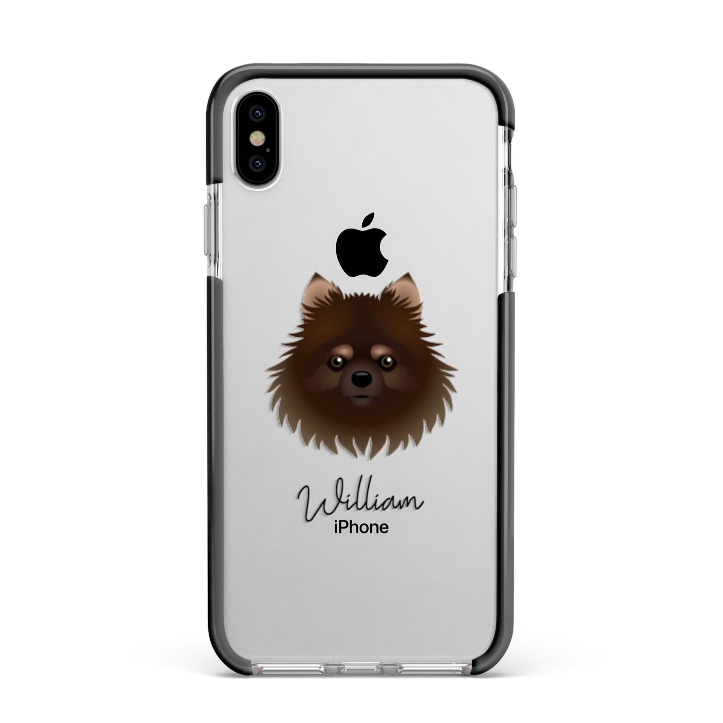 Pomchi Personalised Apple iPhone Xs Max Impact Case Black Edge on Silver Phone