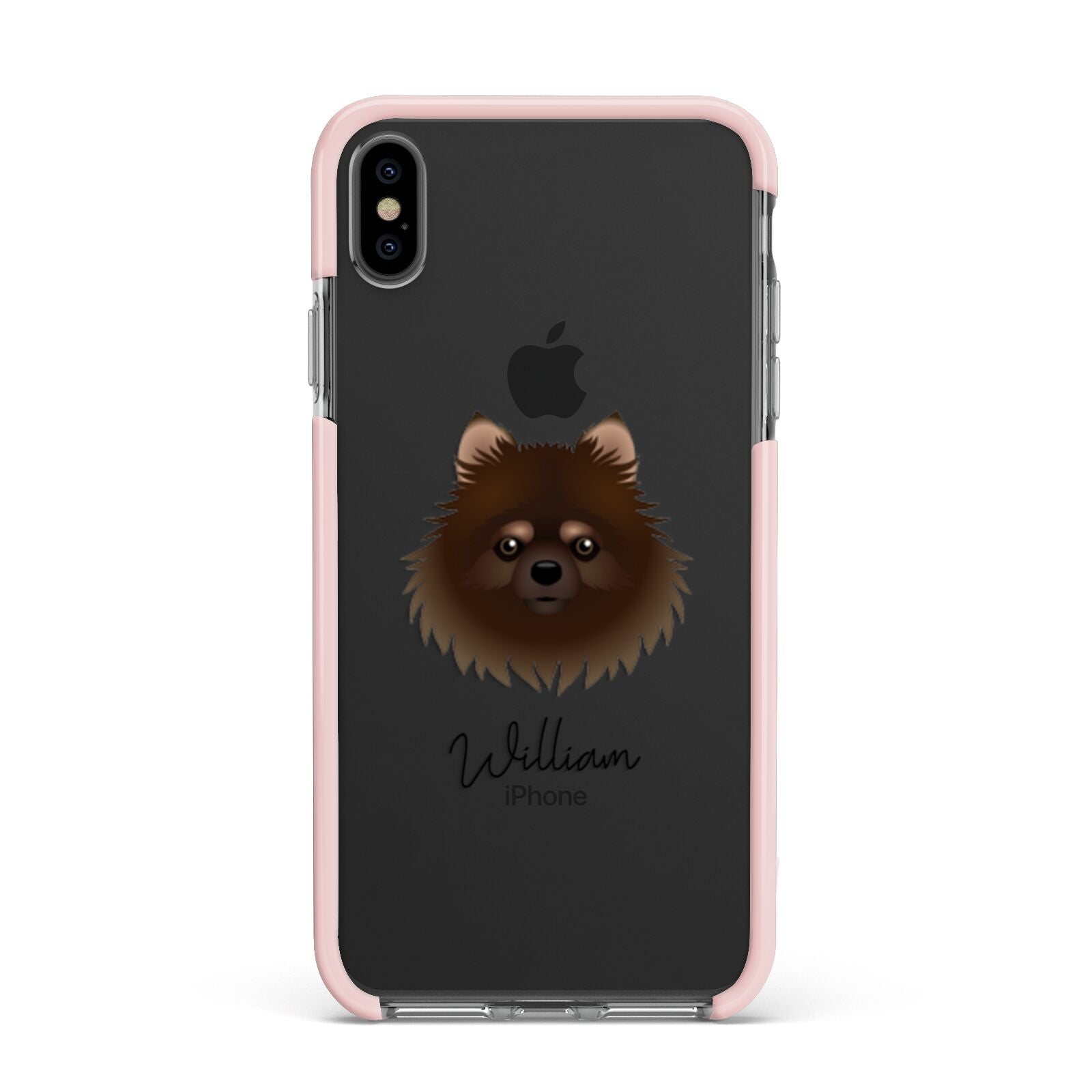 Pomchi Personalised Apple iPhone Xs Max Impact Case Pink Edge on Black Phone