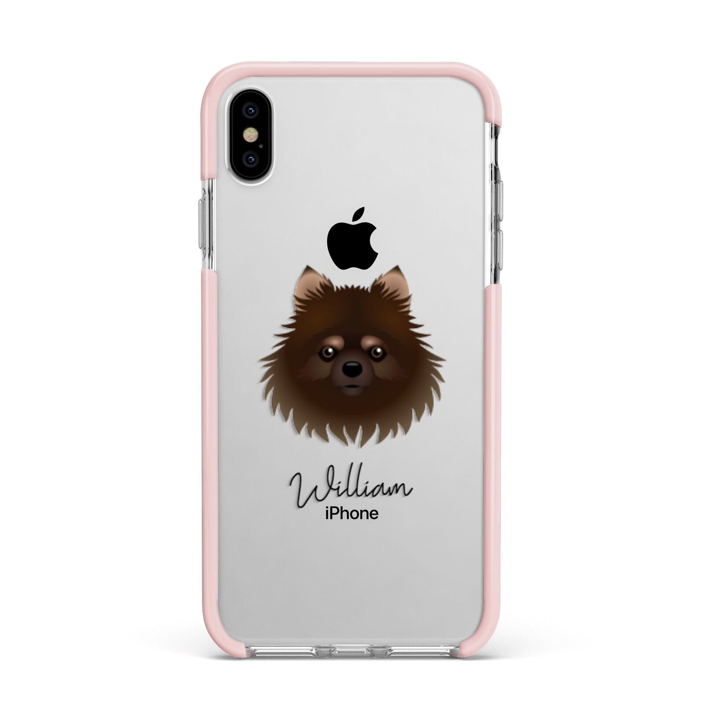 Pomchi Personalised Apple iPhone Xs Max Impact Case Pink Edge on Silver Phone