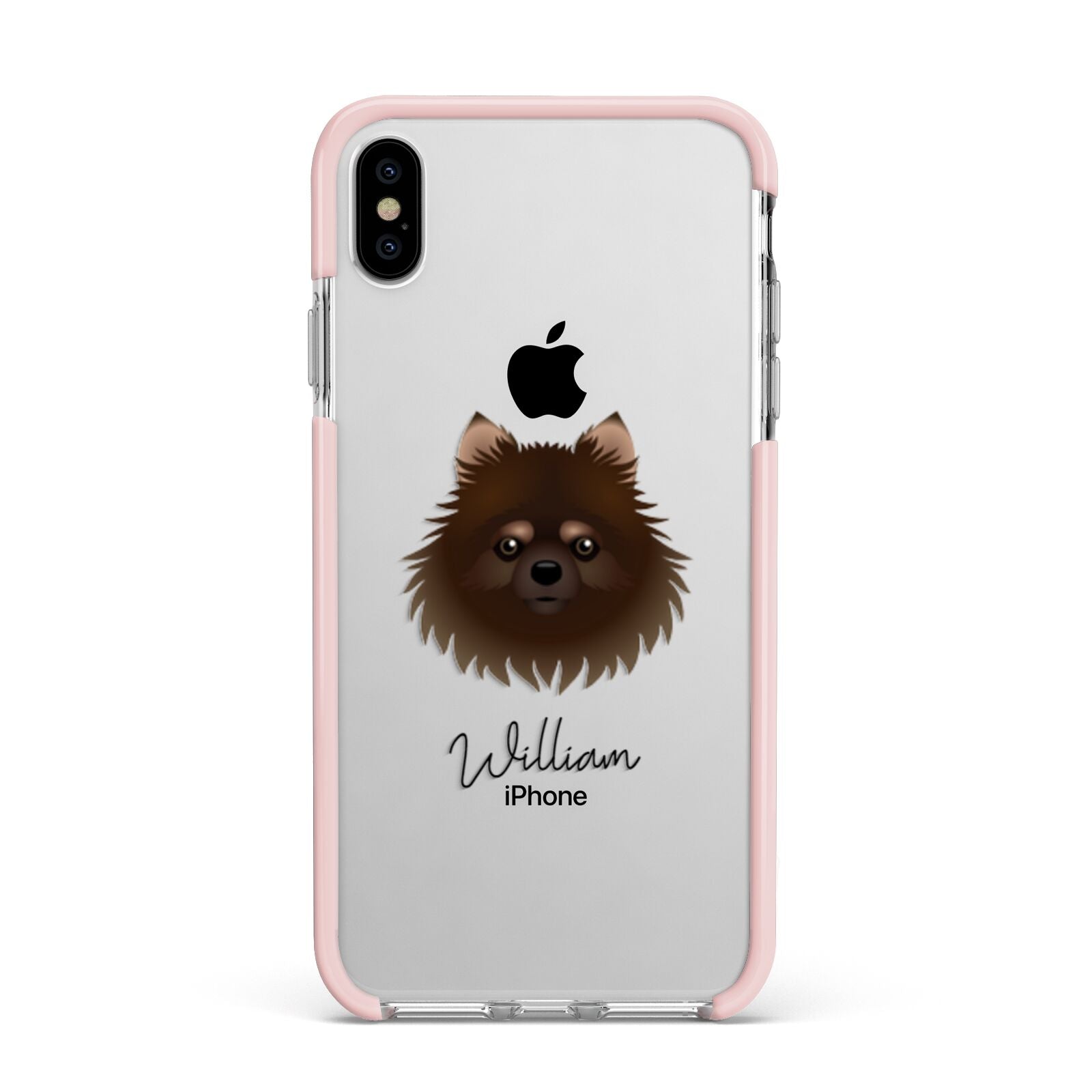 Pomchi Personalised Apple iPhone Xs Max Impact Case Pink Edge on Silver Phone