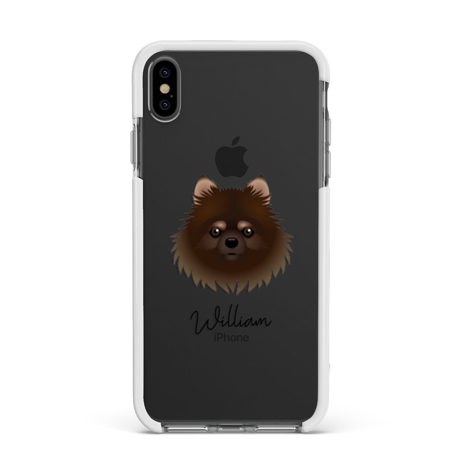 Pomchi Personalised Apple iPhone Xs Max Impact Case White Edge on Black Phone