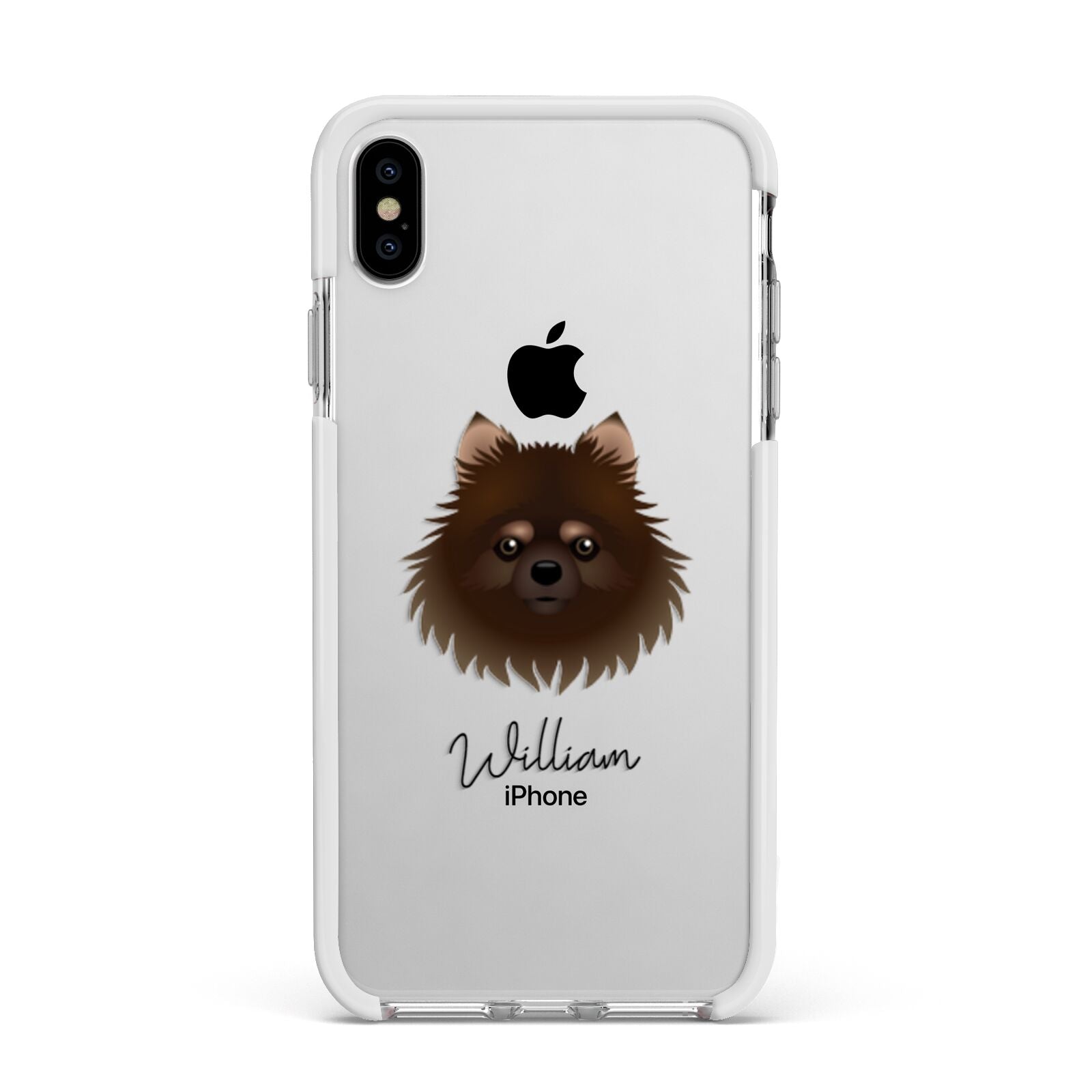 Pomchi Personalised Apple iPhone Xs Max Impact Case White Edge on Silver Phone