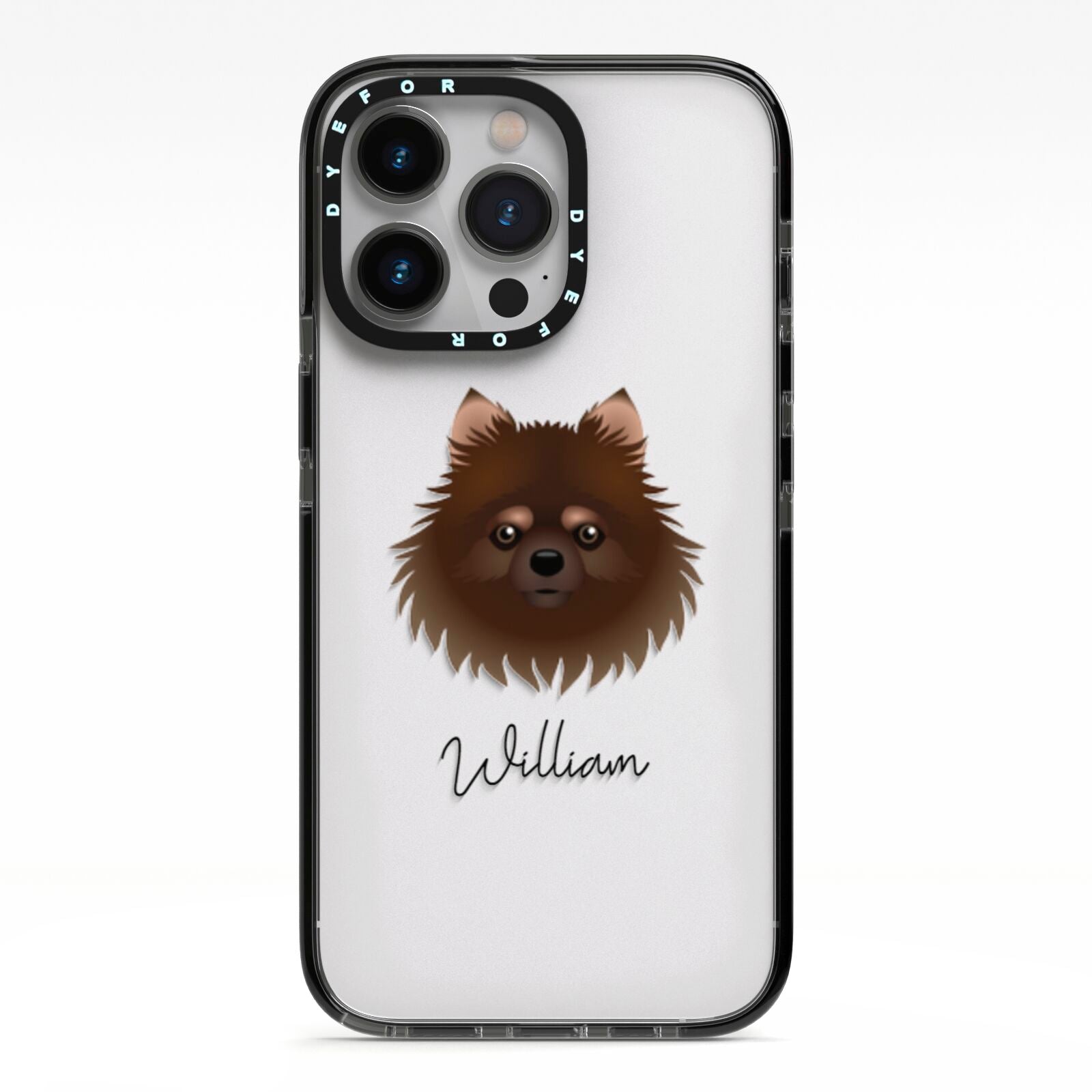 Pomchi Personalised iPhone 13 Pro Black Impact Case on Silver phone