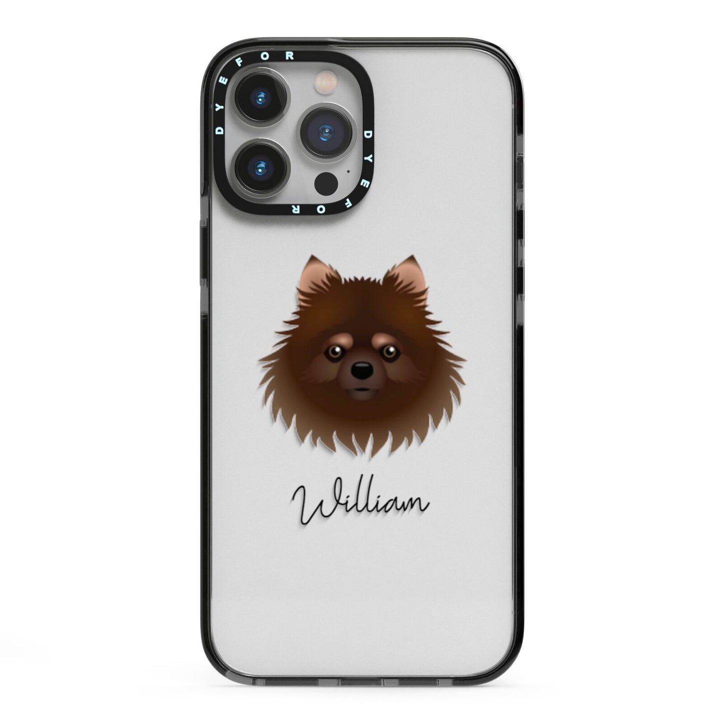 Pomchi Personalised iPhone 13 Pro Max Black Impact Case on Silver phone