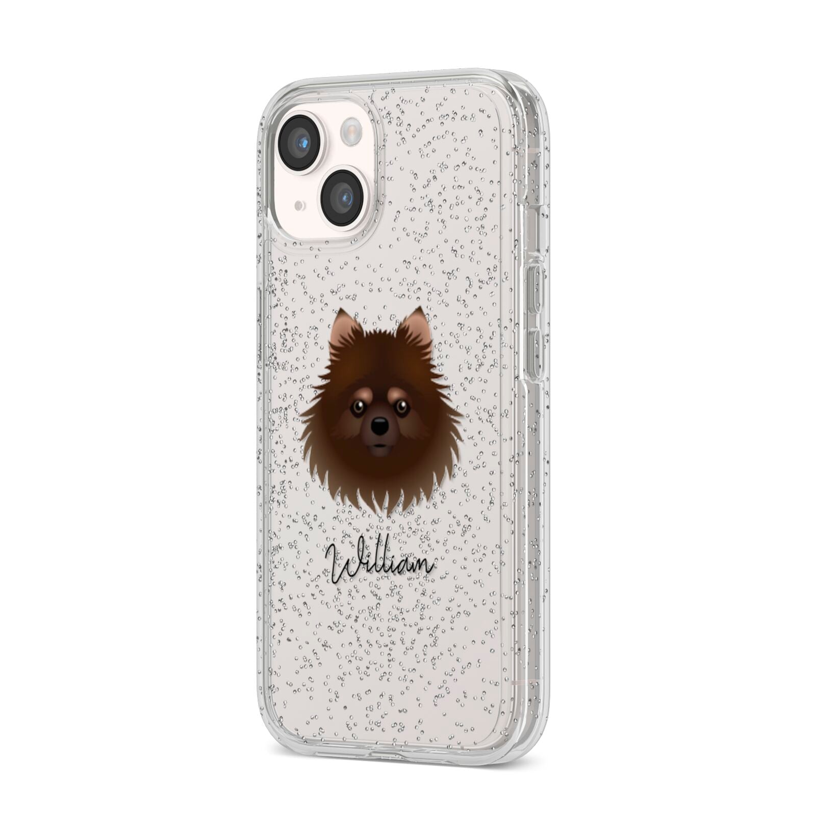 Pomchi Personalised iPhone 14 Glitter Tough Case Starlight Angled Image