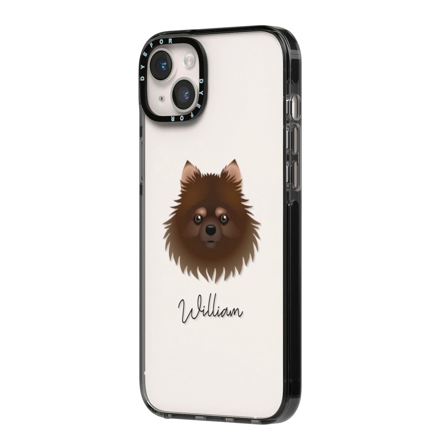 Pomchi Personalised iPhone 14 Plus Black Impact Case Side Angle on Silver phone