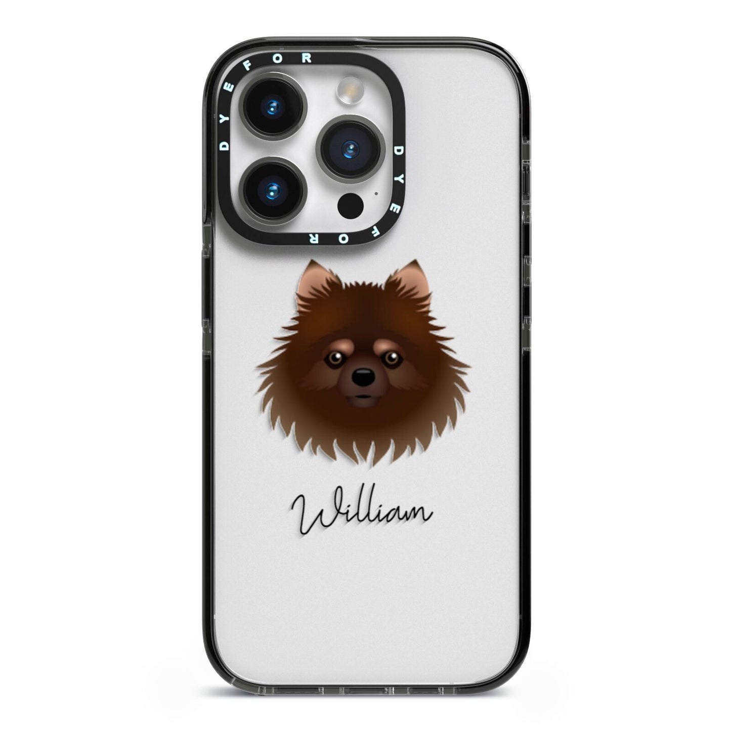 Pomchi Personalised iPhone 14 Pro Black Impact Case on Silver phone