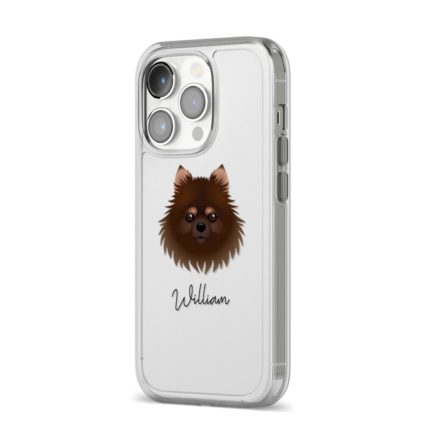 Pomchi Personalised iPhone 14 Pro Clear Tough Case Silver Angled Image