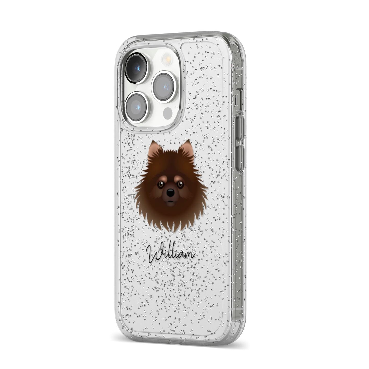 Pomchi Personalised iPhone 14 Pro Glitter Tough Case Silver Angled Image