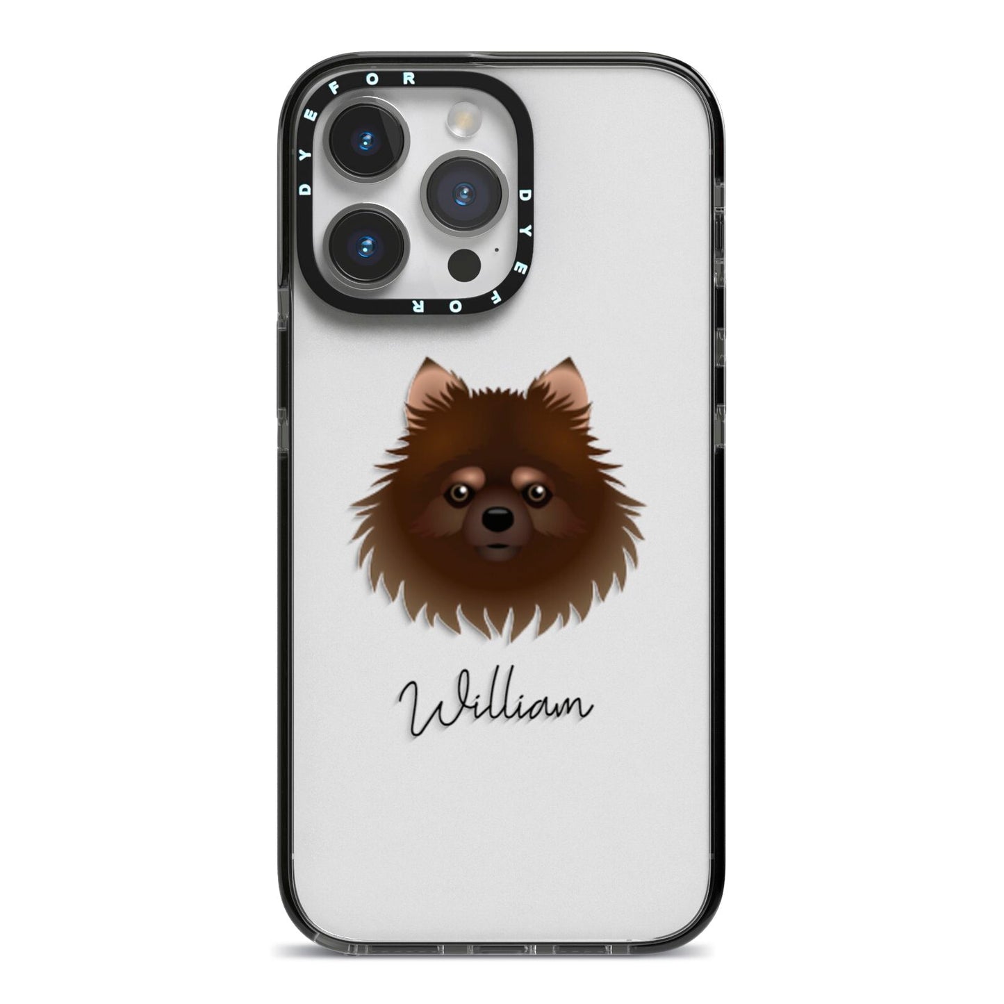 Pomchi Personalised iPhone 14 Pro Max Black Impact Case on Silver phone