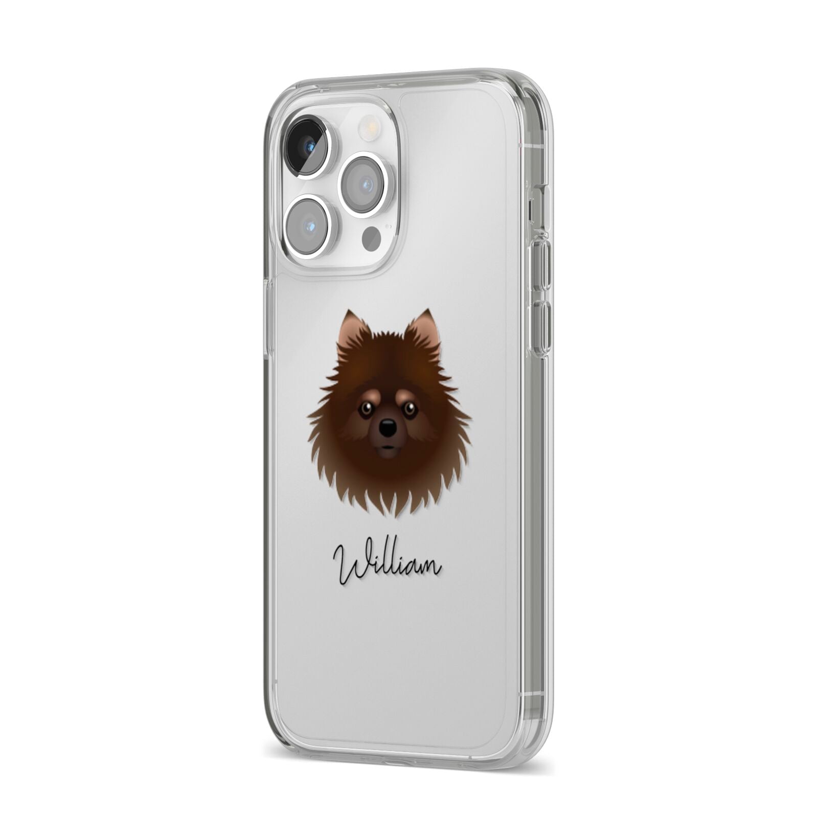 Pomchi Personalised iPhone 14 Pro Max Clear Tough Case Silver Angled Image