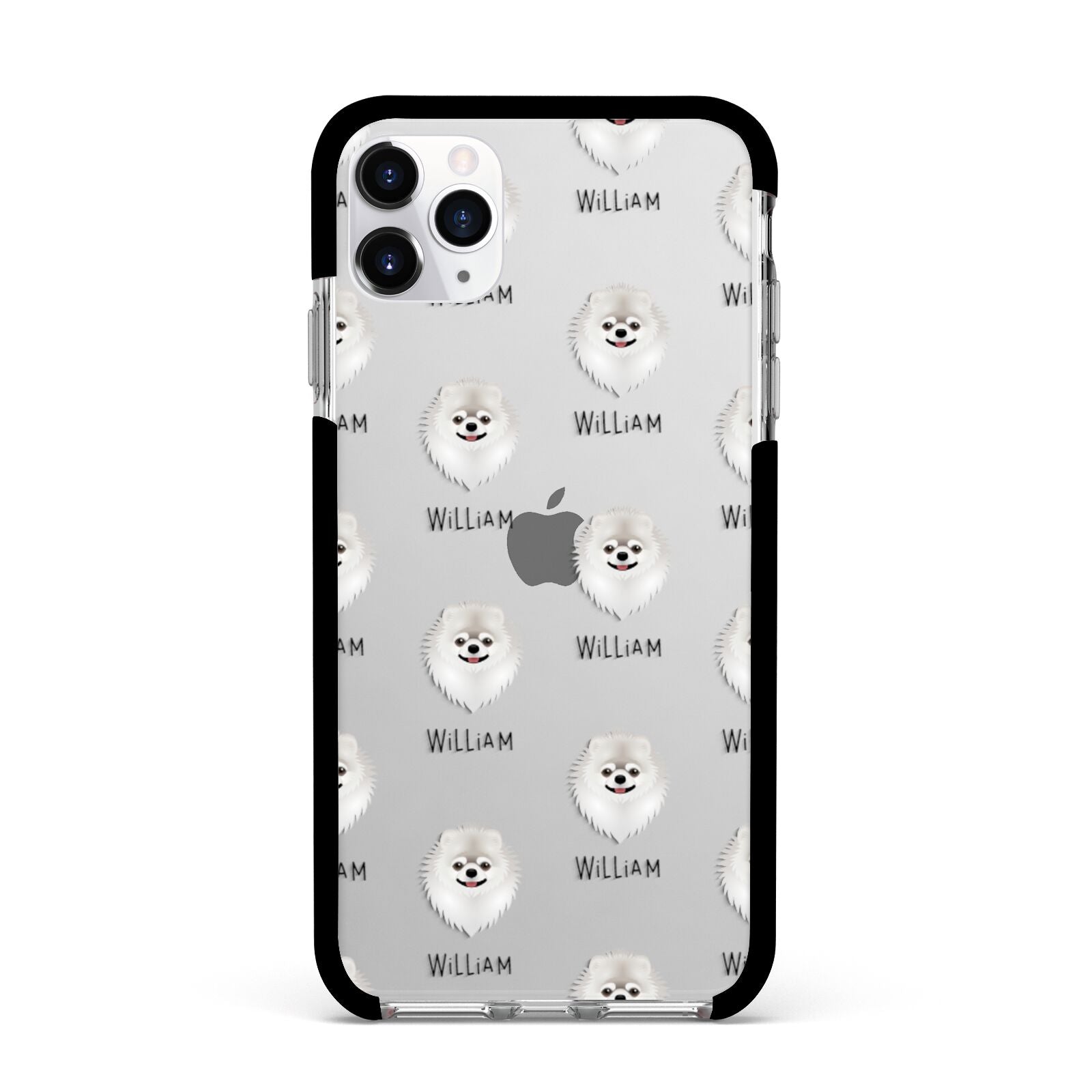 Pomeranian Icon with Name Apple iPhone 11 Pro Max in Silver with Black Impact Case