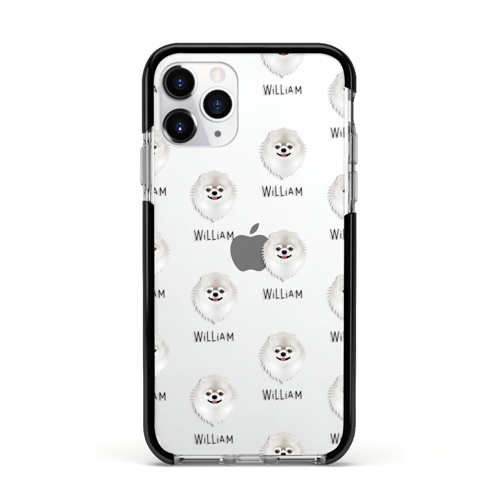 Pomeranian Icon with Name Apple iPhone 11 Pro in Silver with Black Impact Case