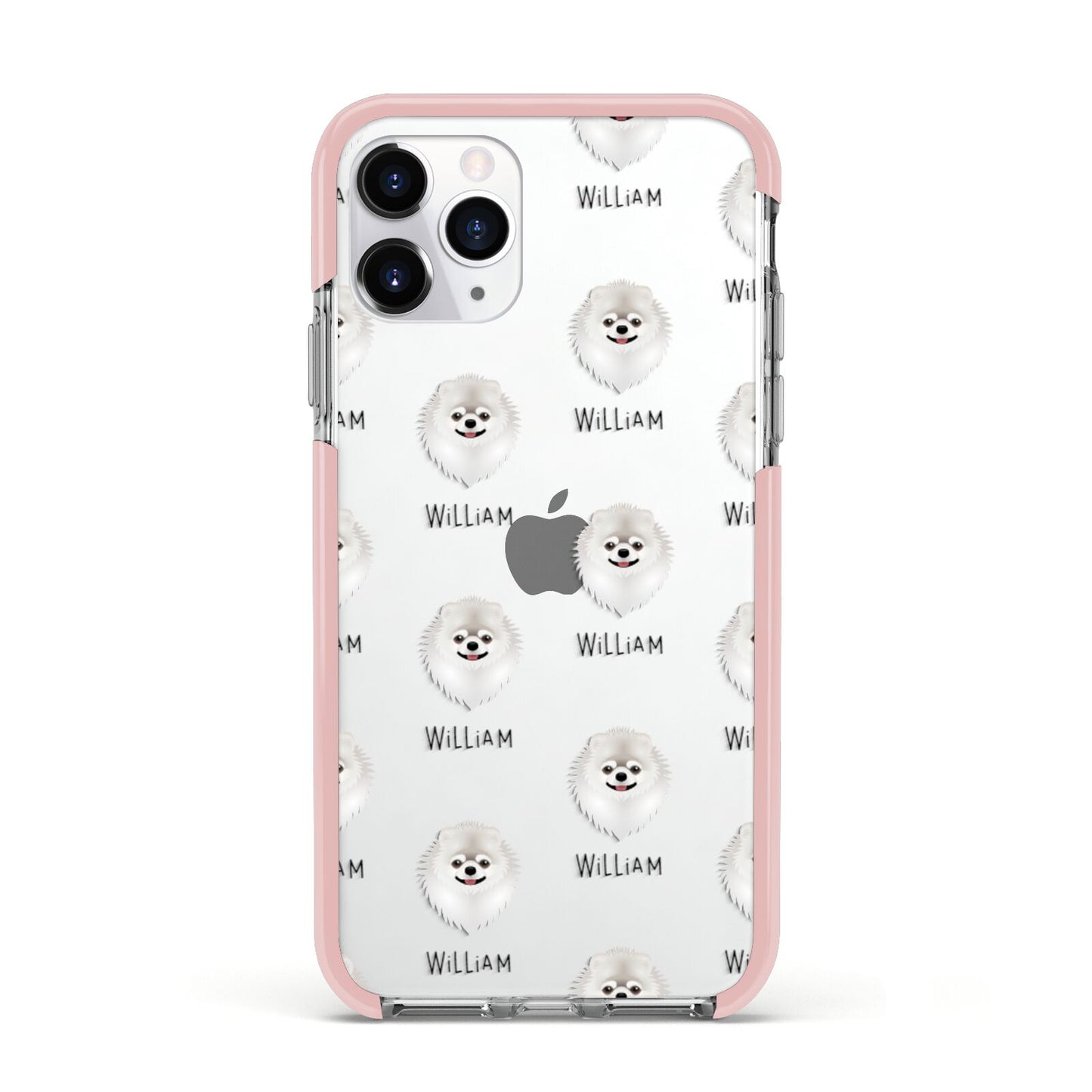 Pomeranian Icon with Name Apple iPhone 11 Pro in Silver with Pink Impact Case