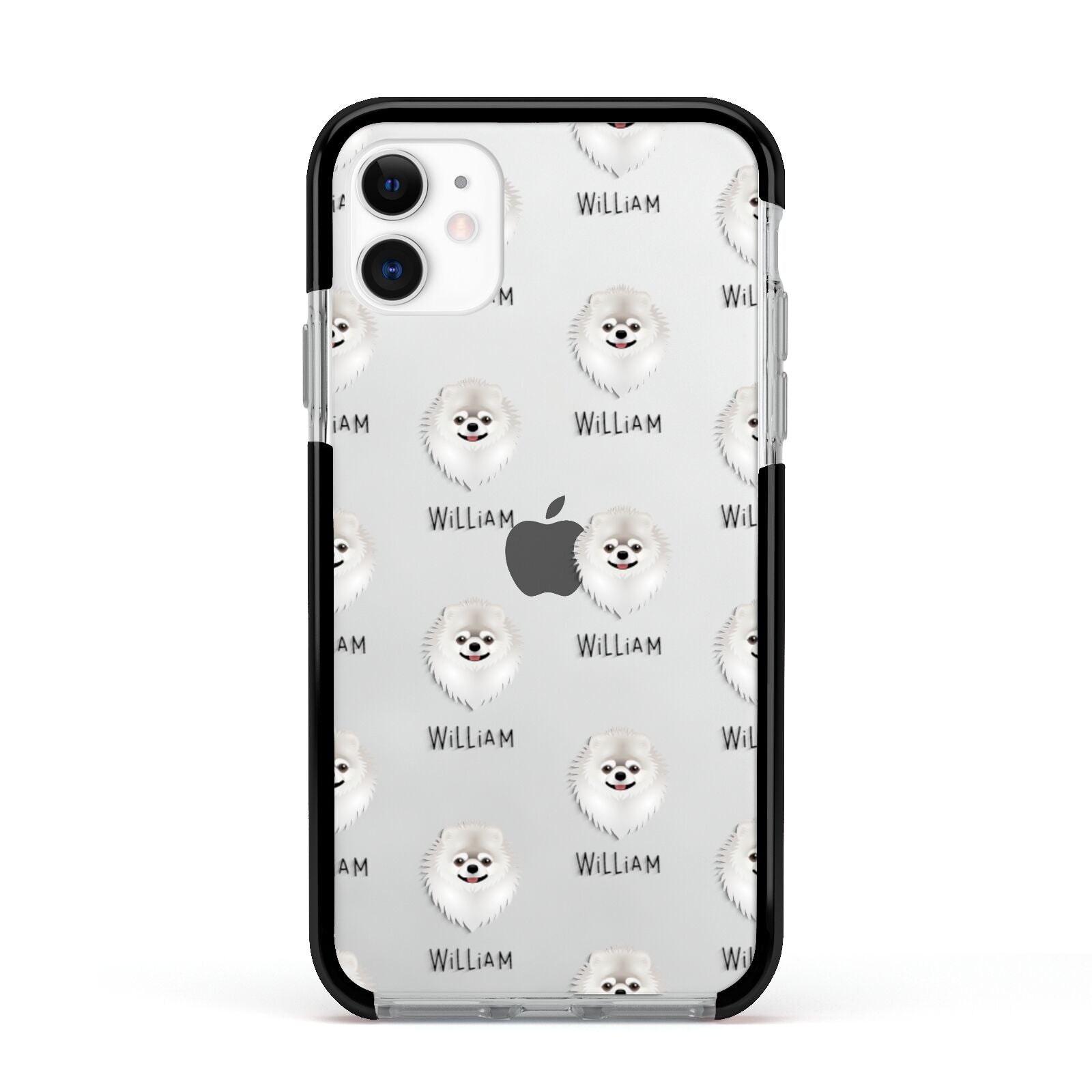 Pomeranian Icon with Name Apple iPhone 11 in White with Black Impact Case