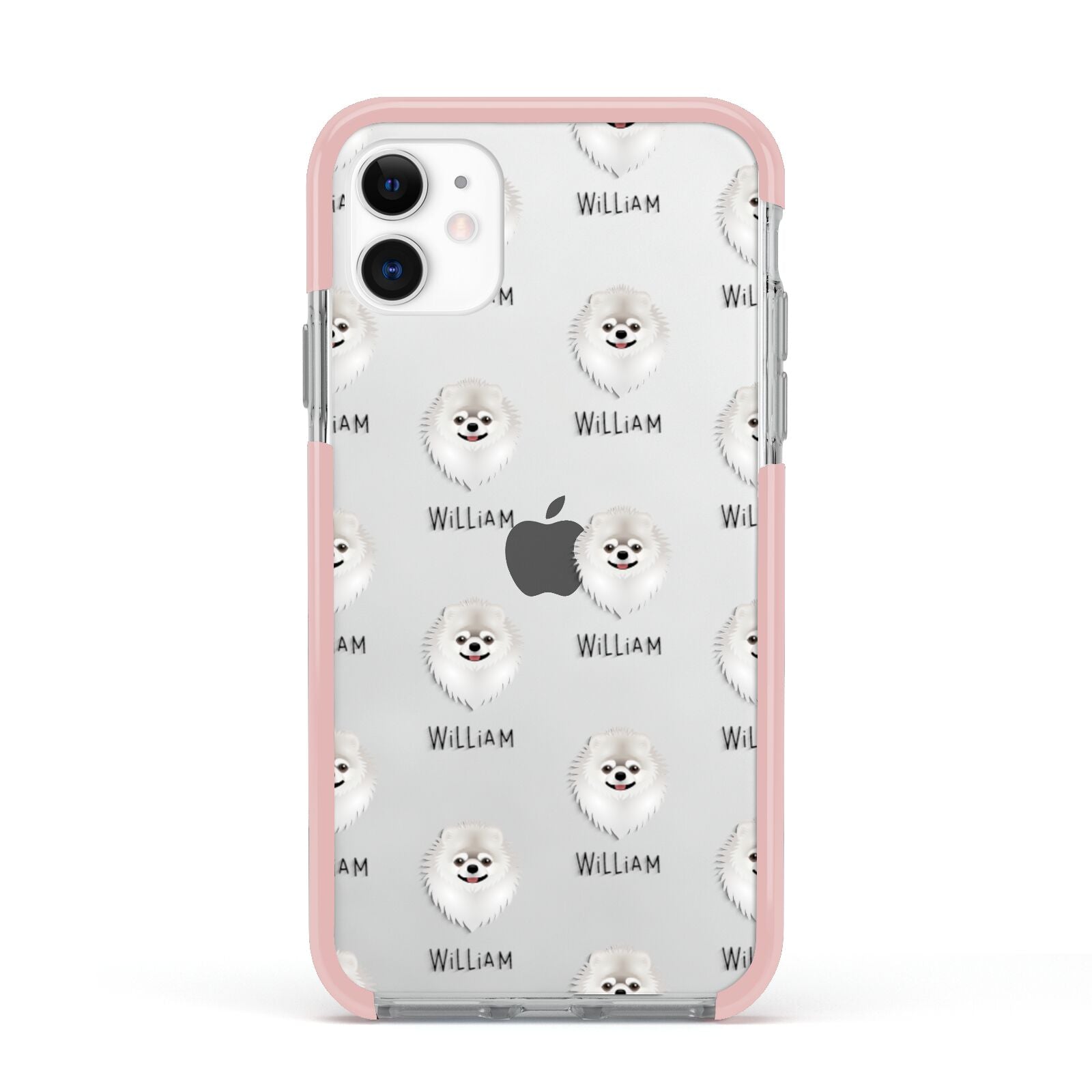 Pomeranian Icon with Name Apple iPhone 11 in White with Pink Impact Case