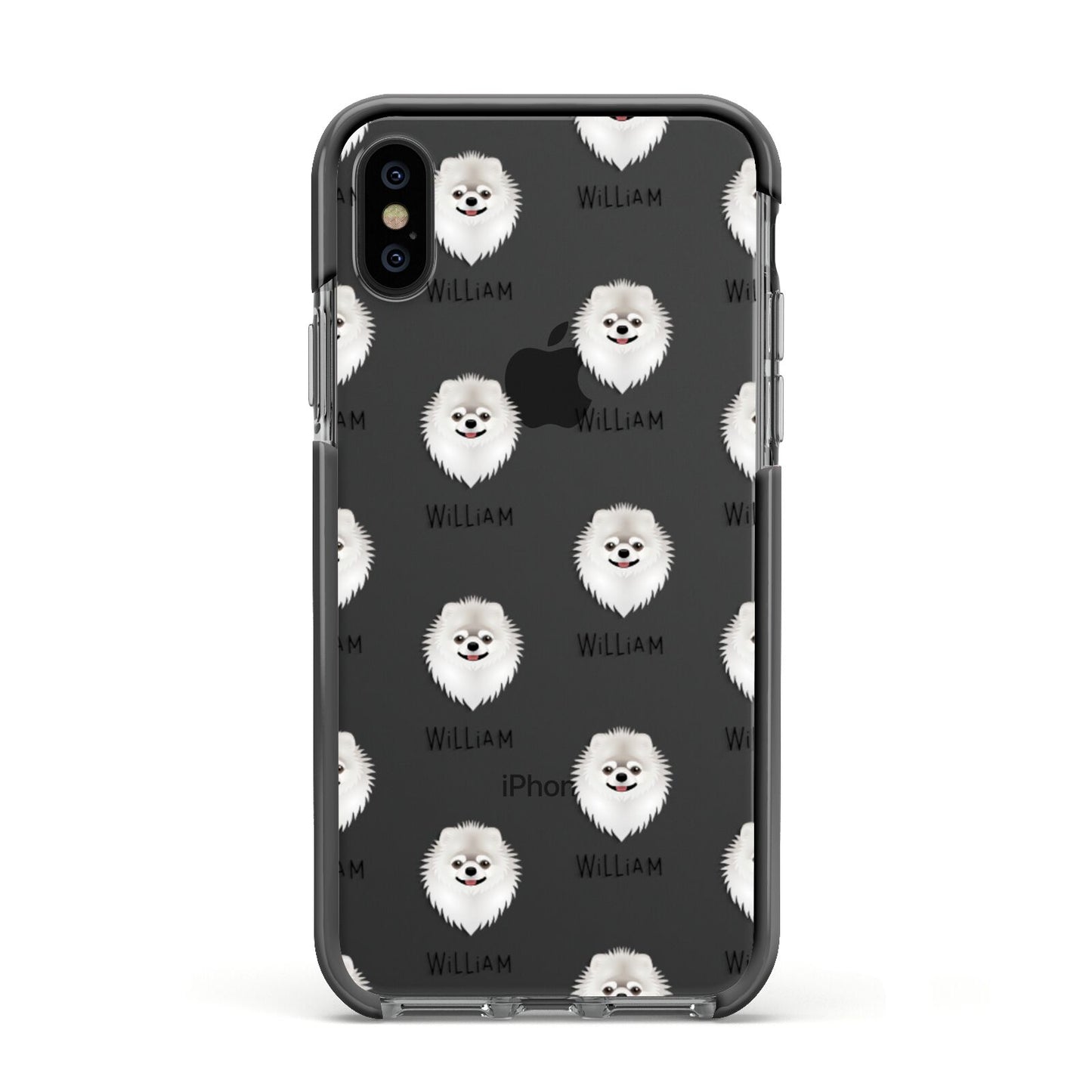 Pomeranian Icon with Name Apple iPhone Xs Impact Case Black Edge on Black Phone