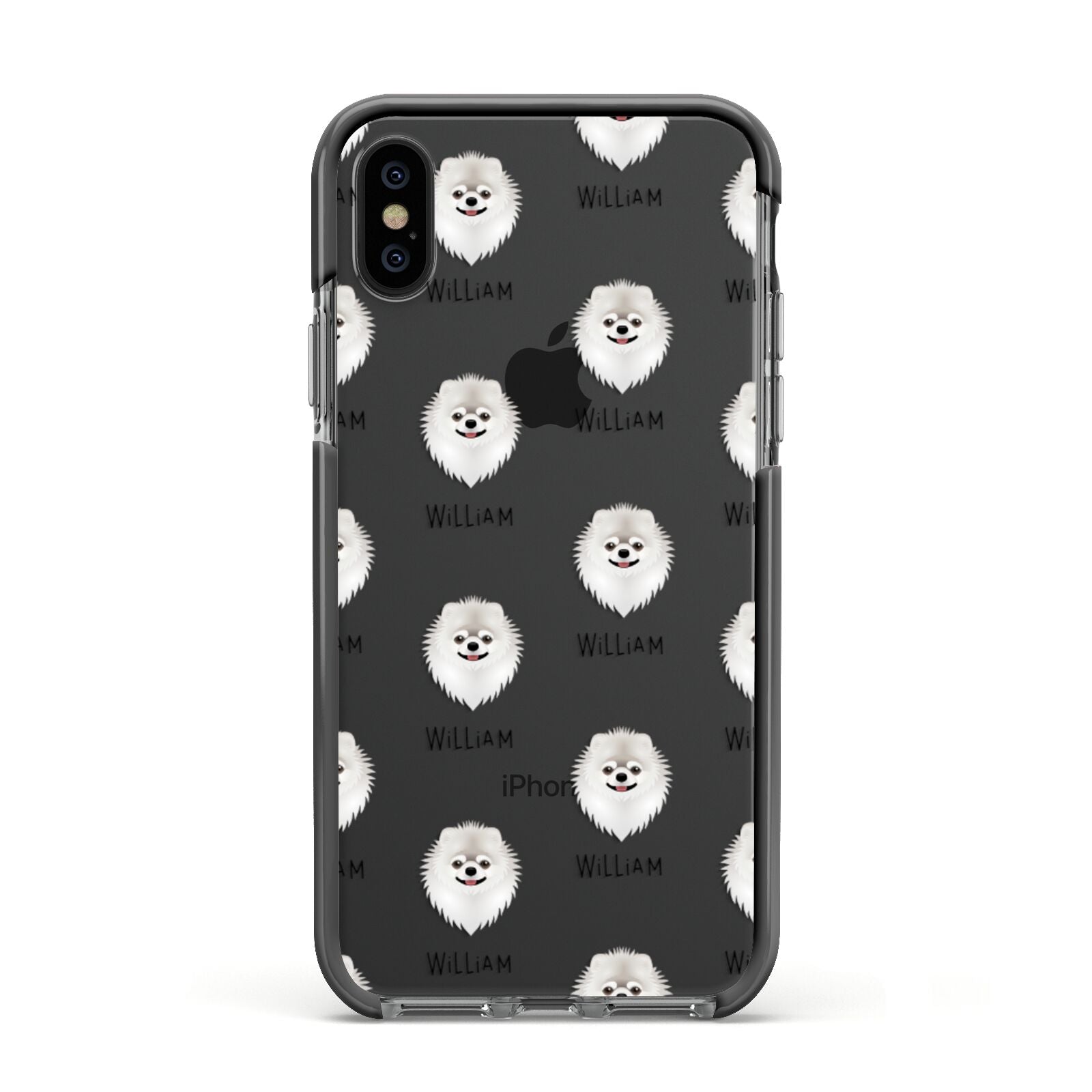 Pomeranian Icon with Name Apple iPhone Xs Impact Case Black Edge on Black Phone